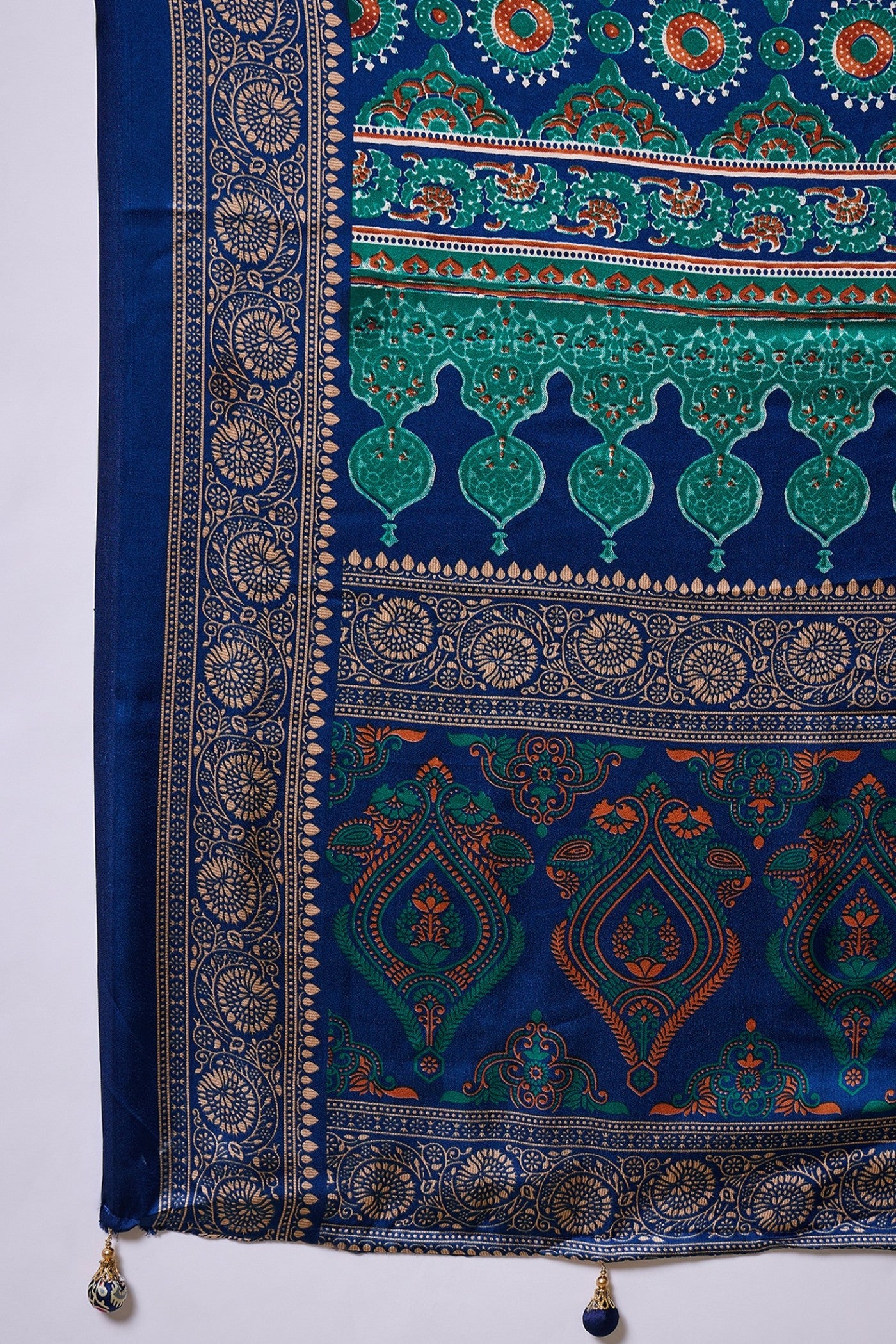 Buy MySilkLove Runic Blue Ajrakh Printed Satin Crepe Silk Saree Online