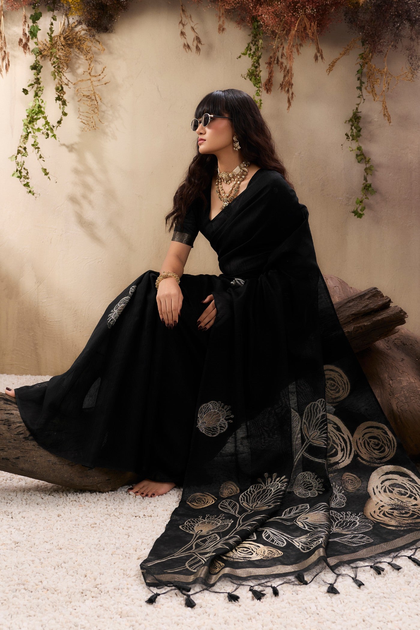 Buy MySilkLove Metal Black Munga Handloom Cotton Saree Online