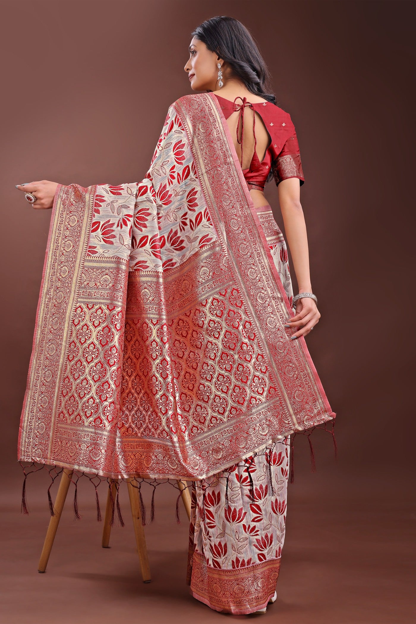 Buy MySilkLove Wine Red Linen Cotton Saree Online
