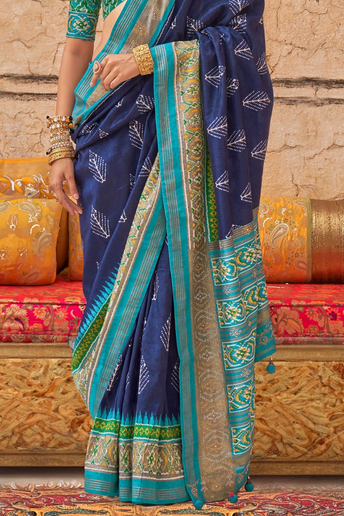 Buy MySilkLove Bellflower Blue Printed Patola Saree Online