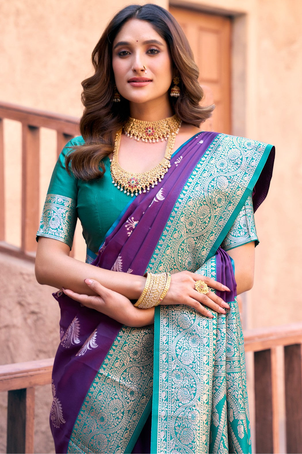 Buy MySilkLove Heliotrope Purple Woven Banarasi Soft Silk Saree Online