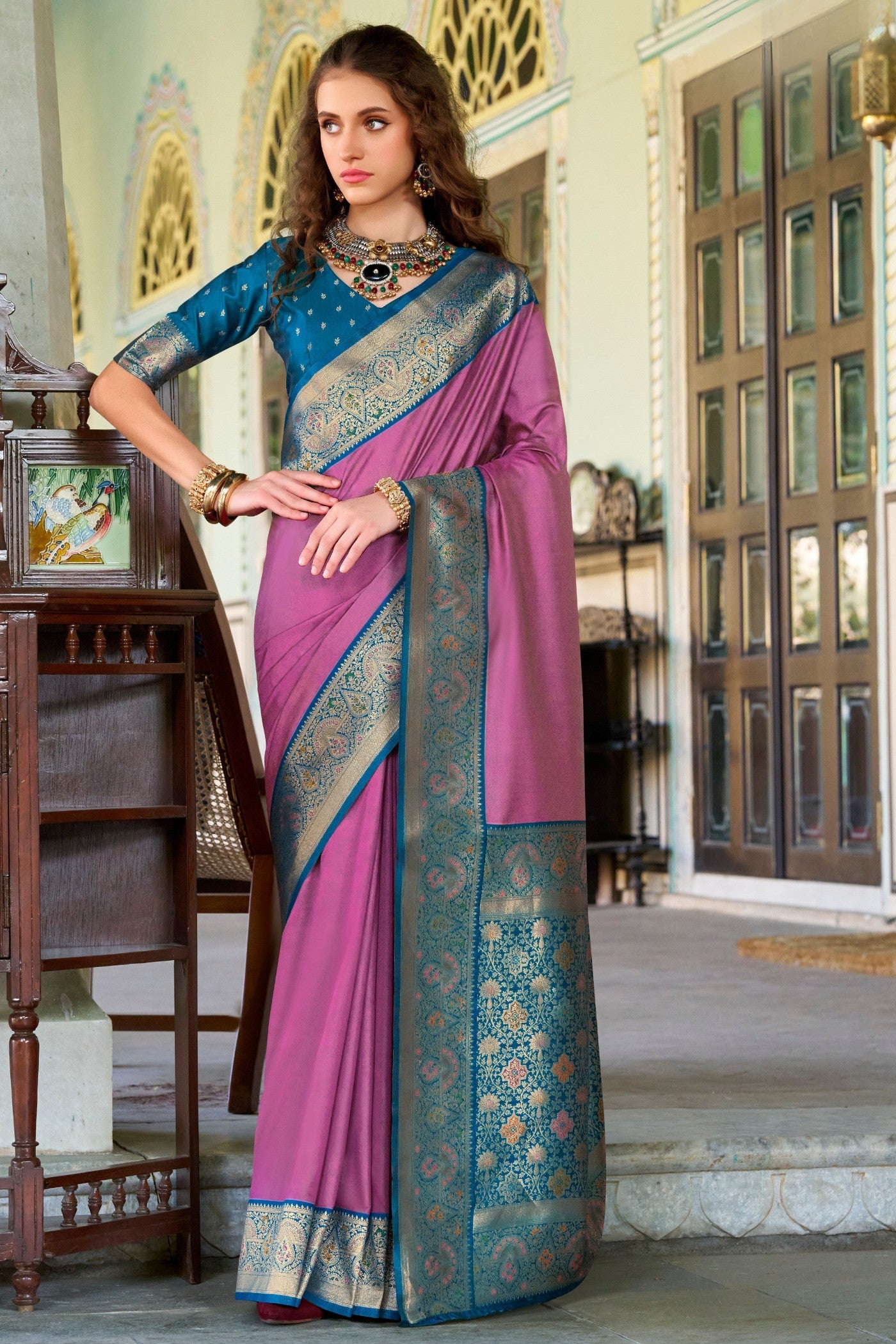 Buy MySilkLove Baker Miller Pink Woven Banarasi Soft Silk Saree Online