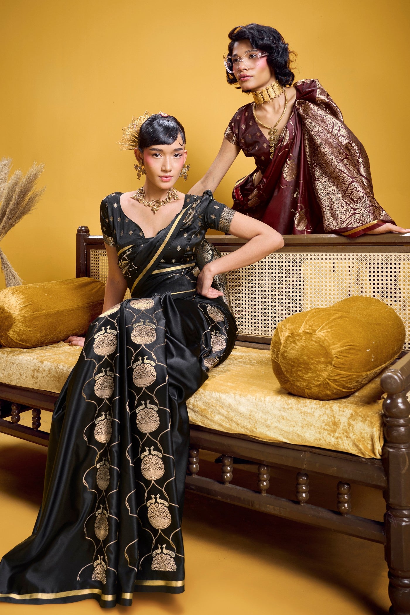 Buy MySilkLove Charcoal Black Handloom Satin Silk Saree Online