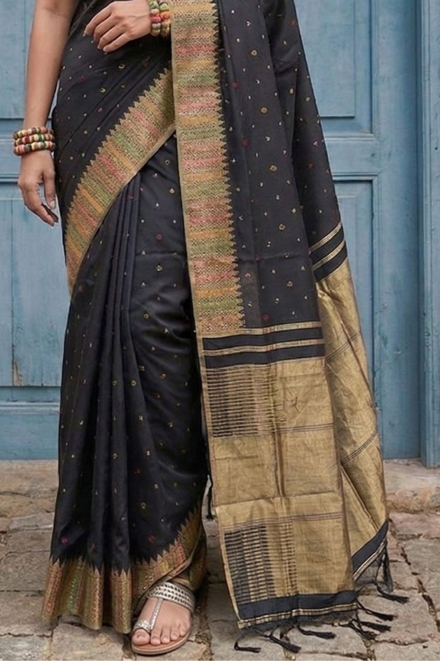 Buy MySilkLove Matte Black Woven Banarasi Silk Saree Online