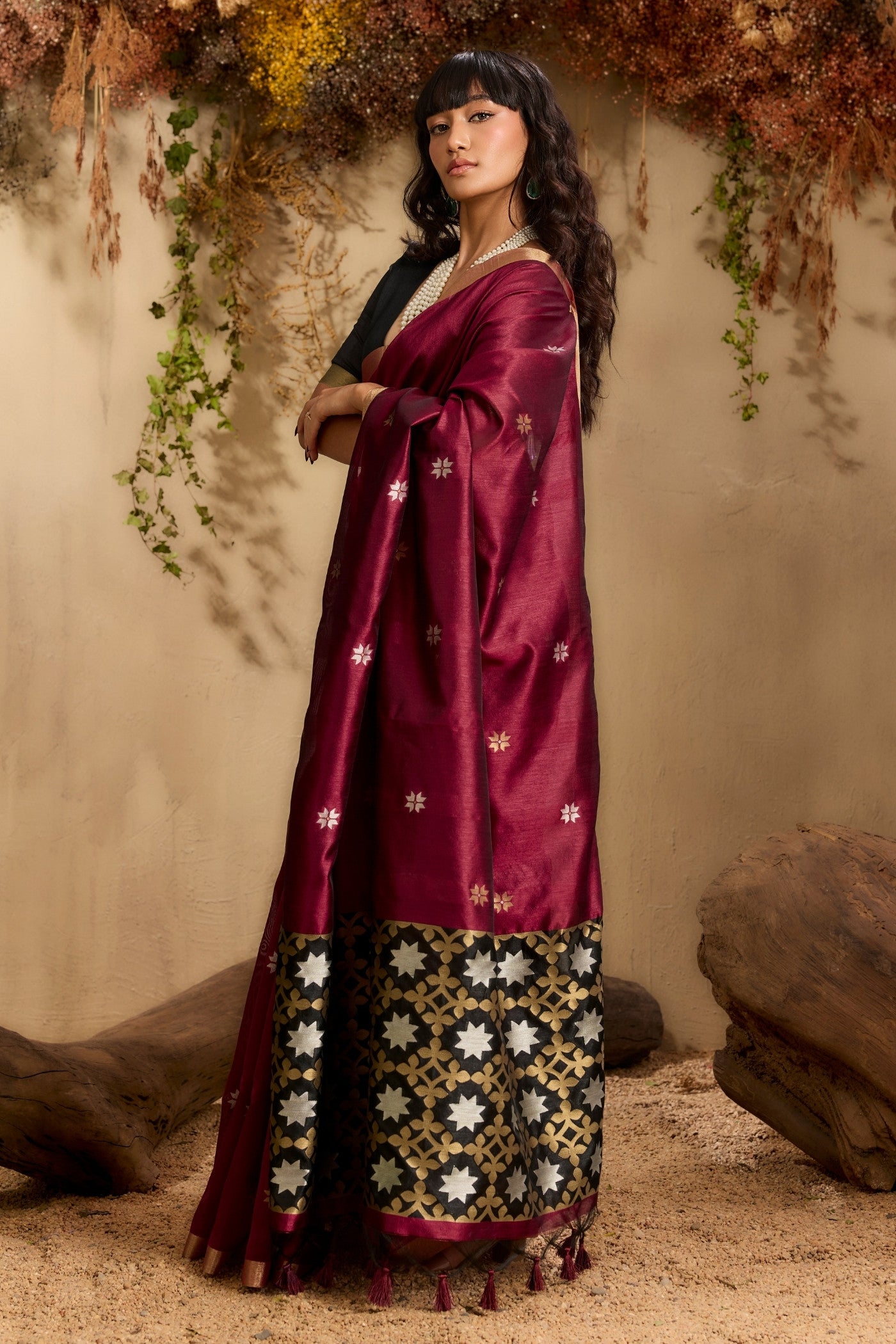 Buy MySilkLove Mahogany Red Tussar Handloom Silk Saree Online