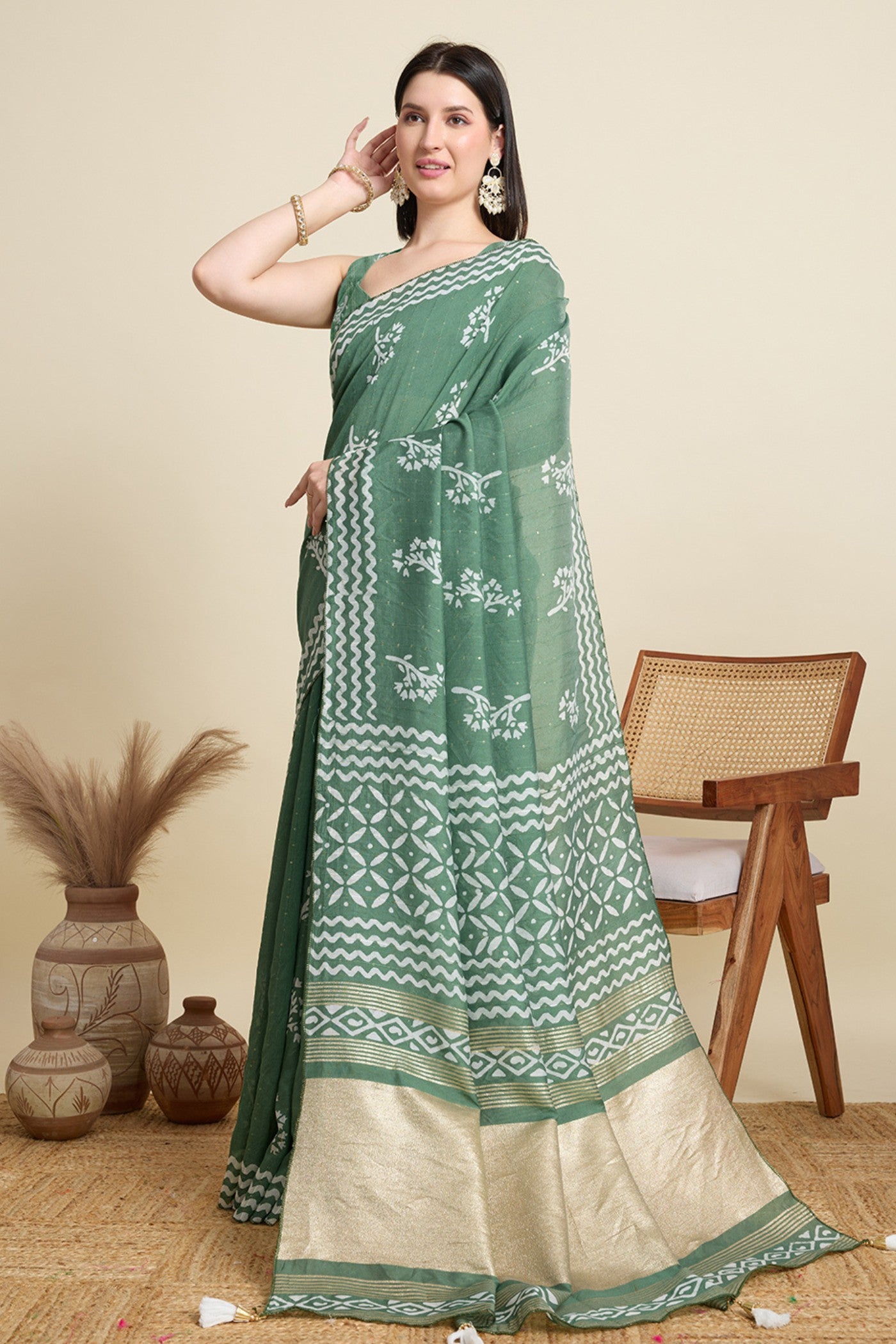 Buy MySilkLove Hunter Green Woven Cotton Silk Saree Online