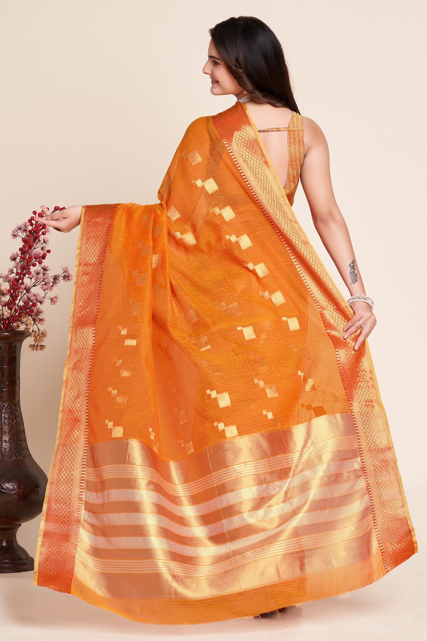 Buy MySilkLove Princeton Orange Woven Manipuri Silk Saree Online