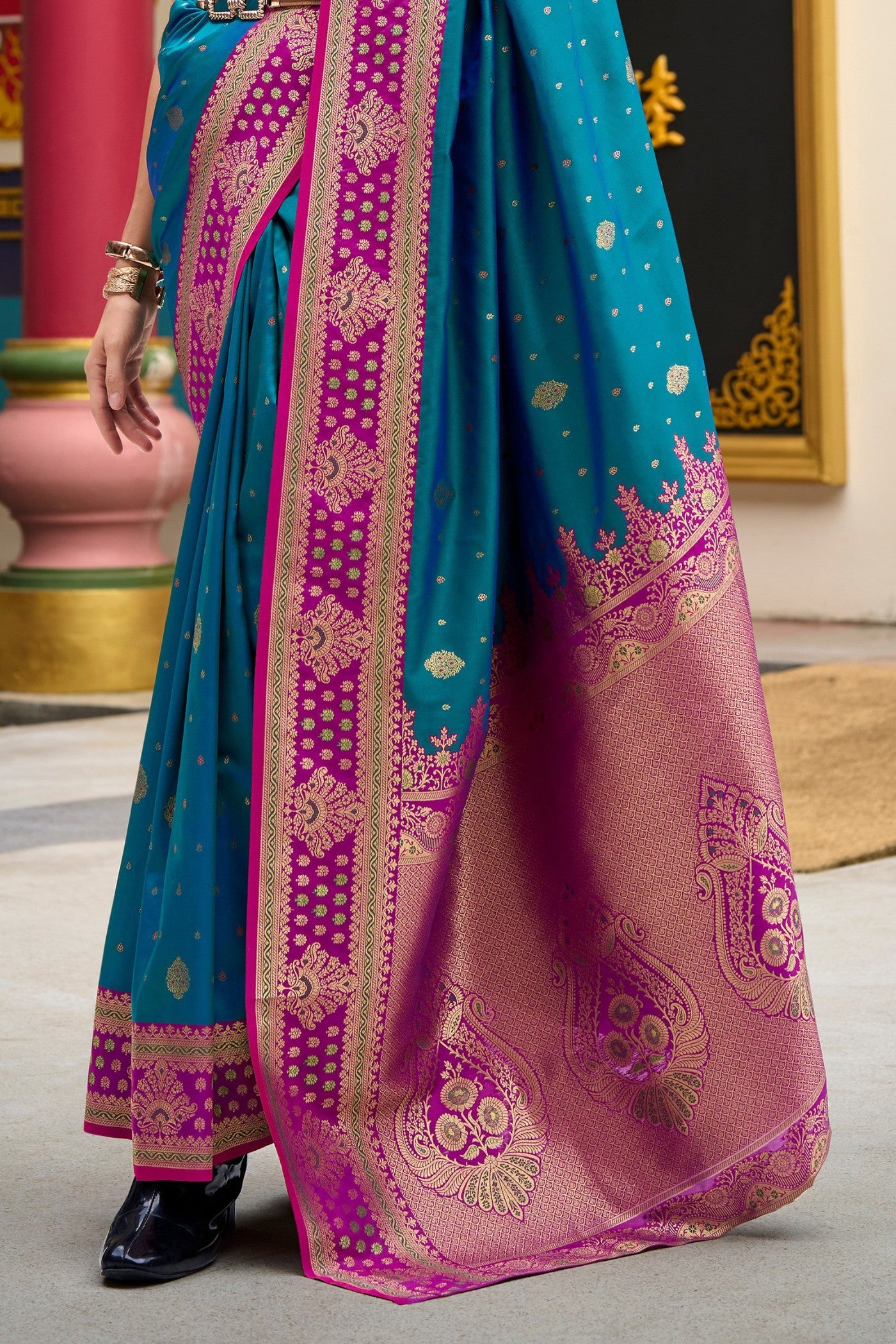 Buy MySilkLove Lobelia Blue Woven Banarasi Saree Online