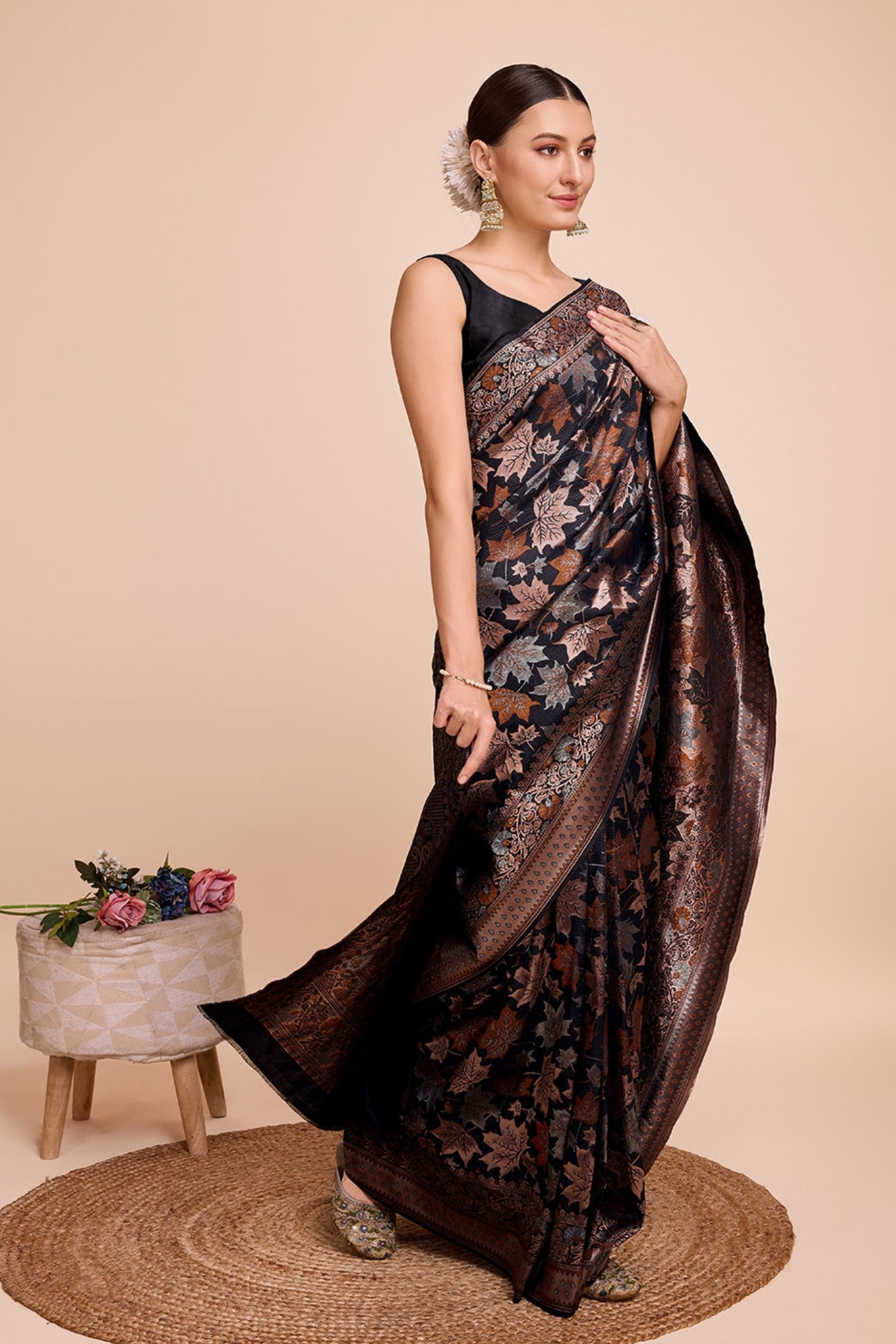 Buy MySilkLove Aged Black Banarasi Soft Silk Saree Online