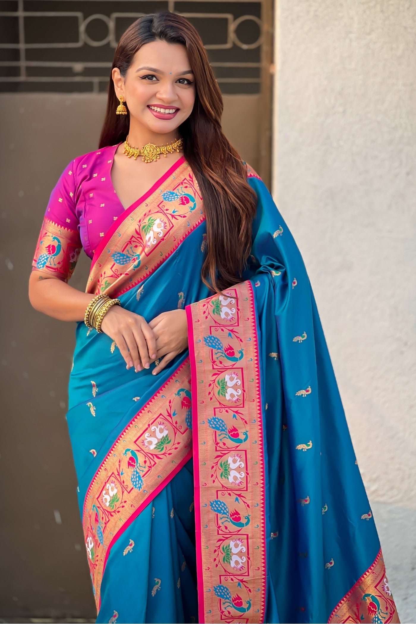MySilkLove Dusty Blue Zari Woven Paithani Saree