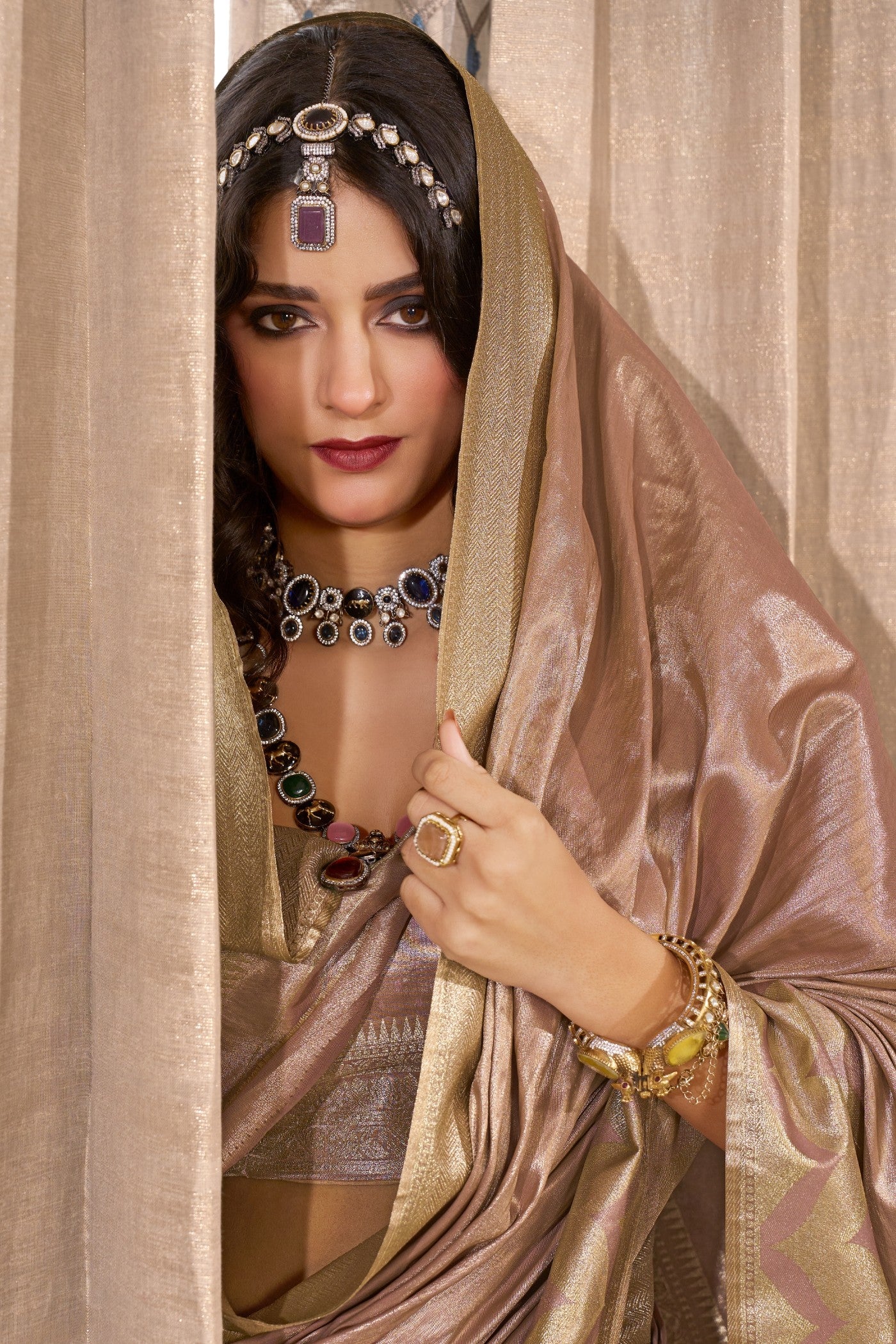 MySilkLove Almond Brown Handloom Tissue Saree