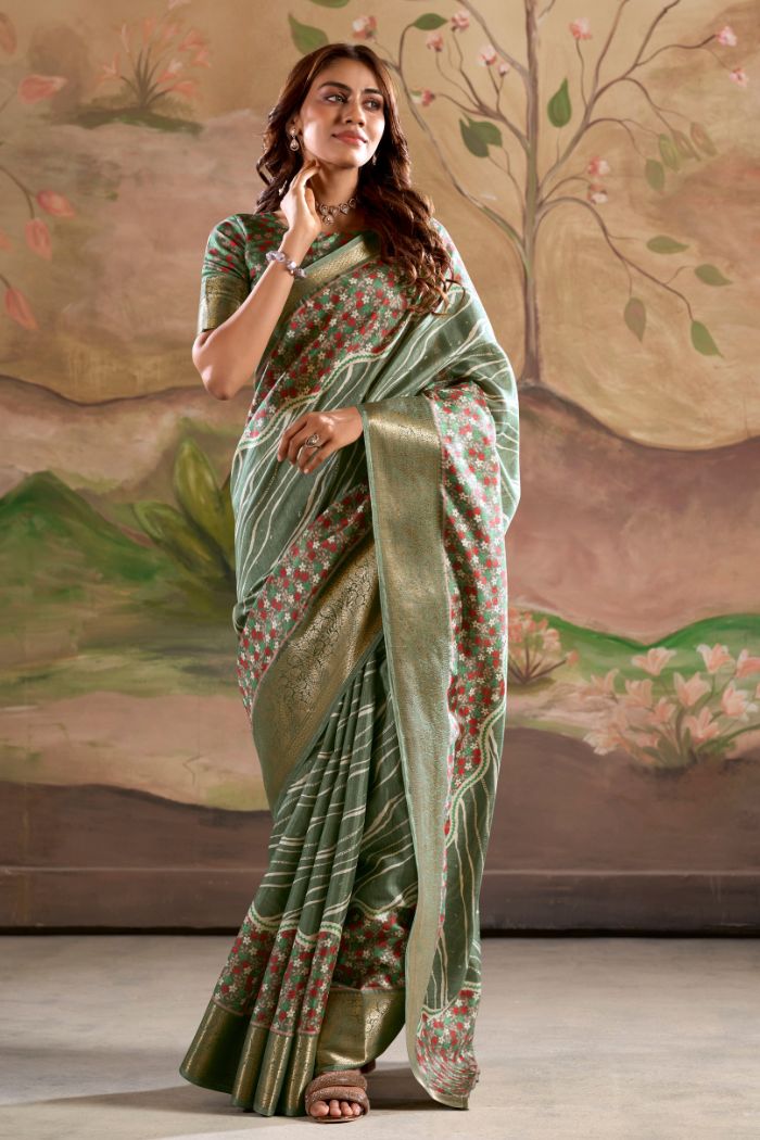 Buy MySilkLove Mineral Green Woven Dola Silk Saree Online
