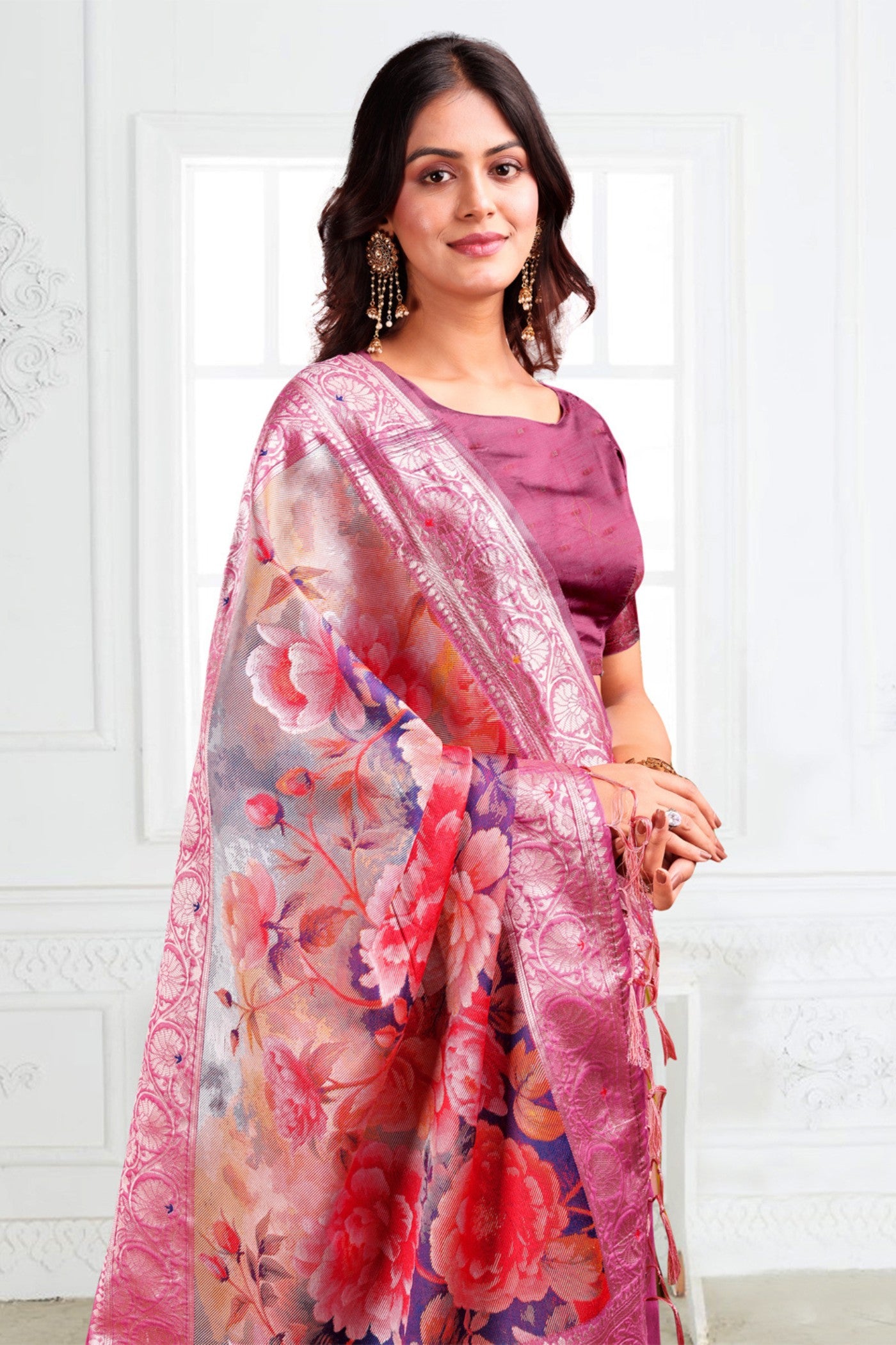 Buy MySilkLove Lotus Pink Woven Linen Cotton Saree Online