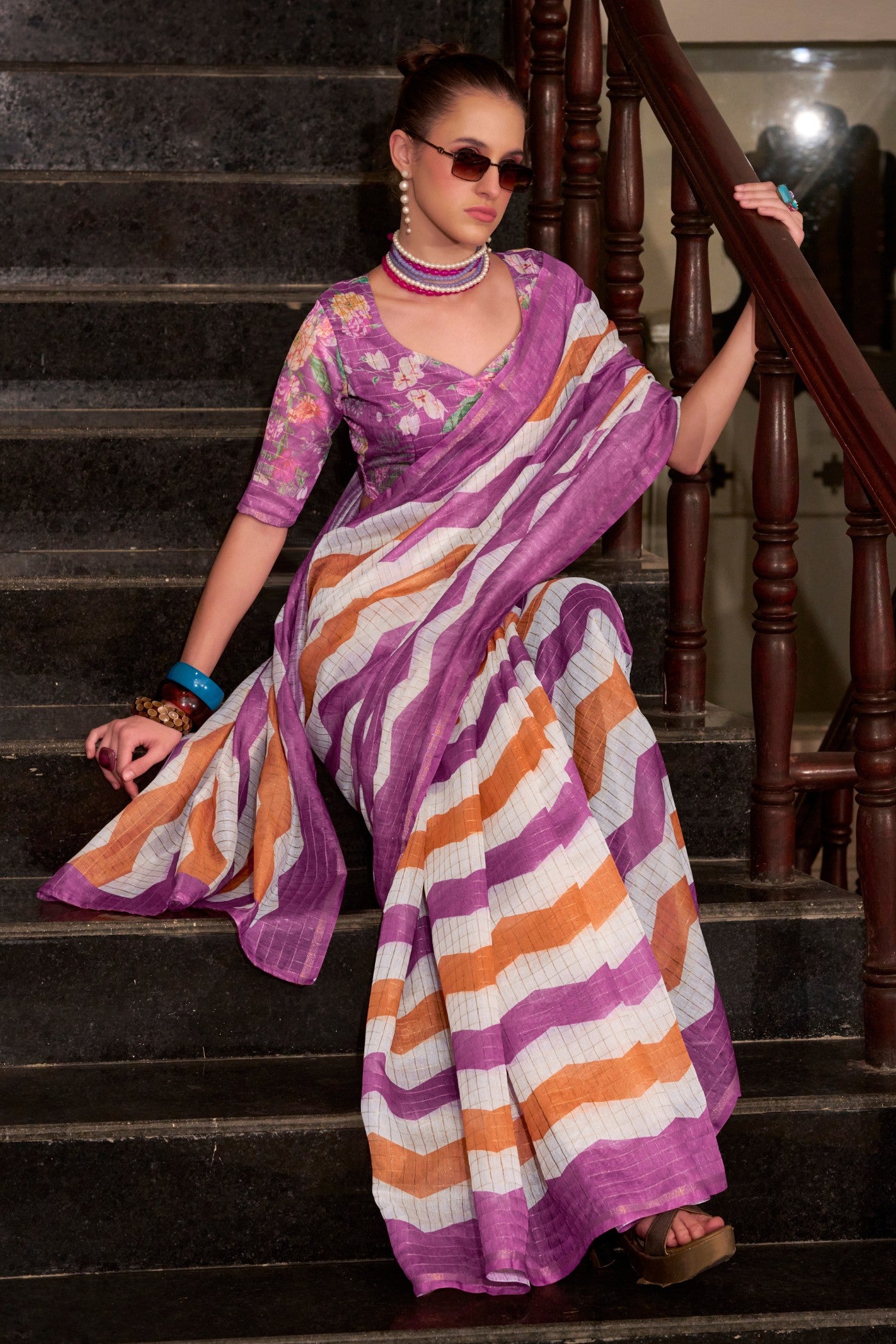 Buy MySilkLove Eminence Purple Woven Linen Saree Online
