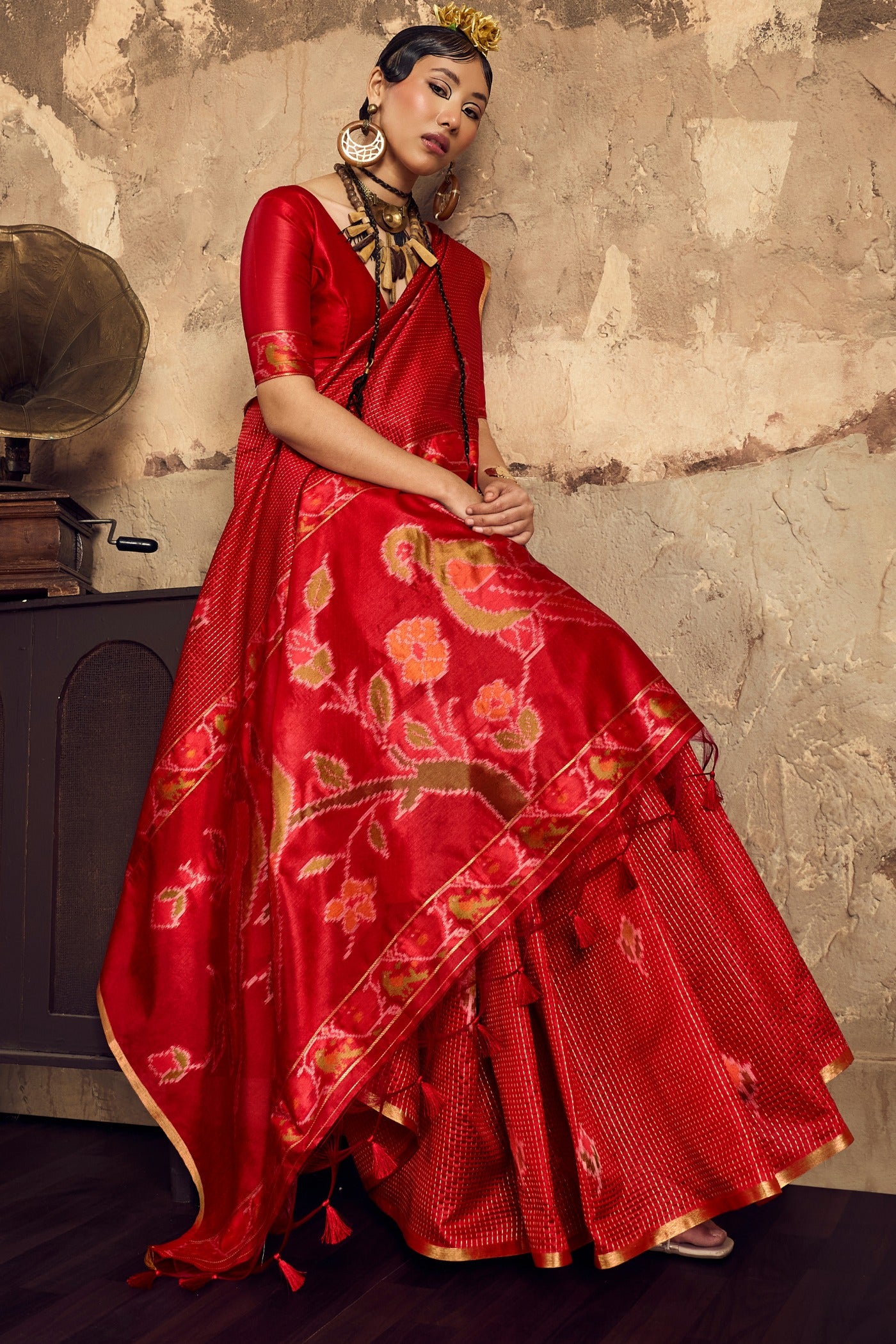 Buy MySilkLove Medium Red Tussar Paithani Fusion Handloom Saree Online