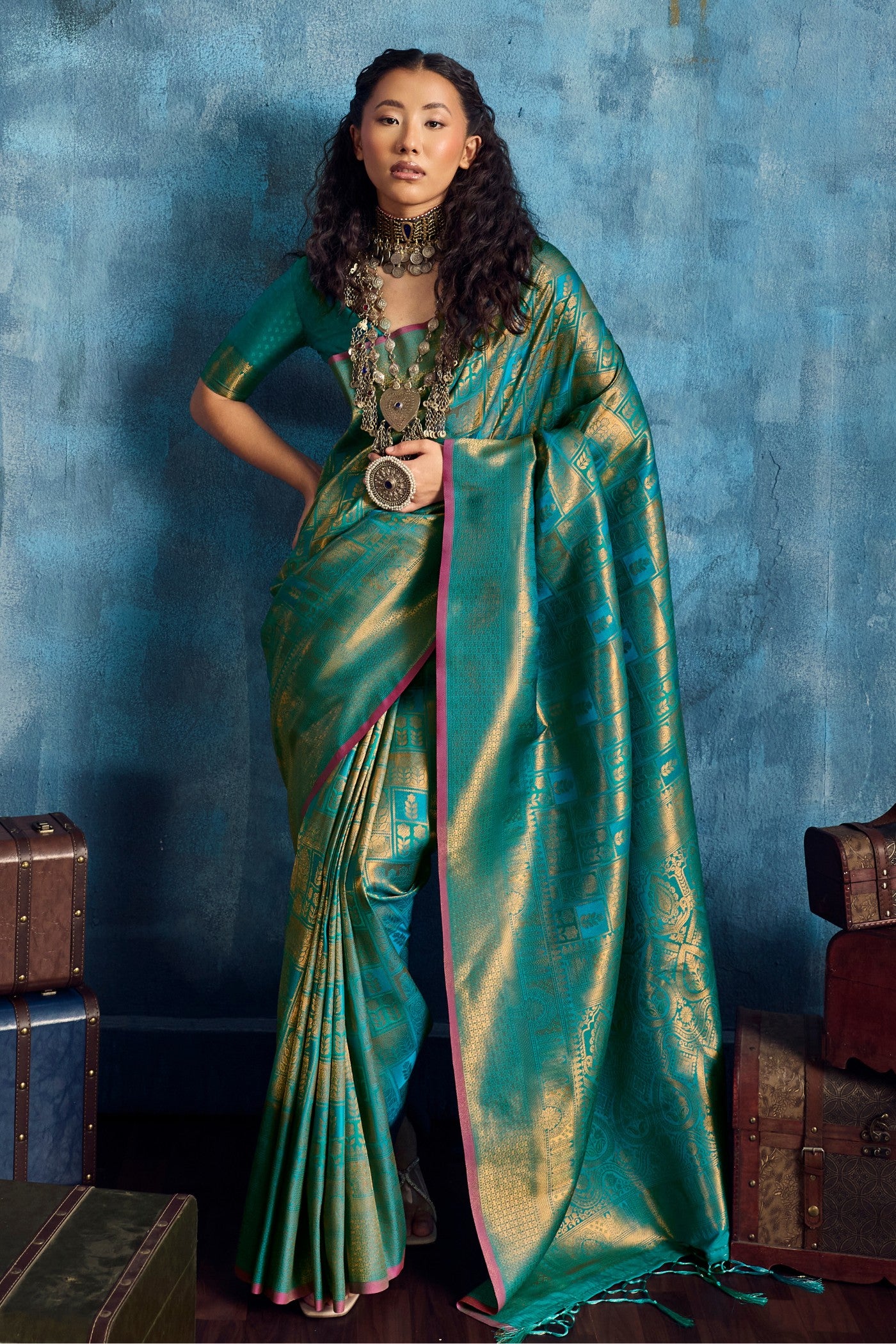 Buy MySilkLove Jungle Green Kanjivaram Handloom Saree Online