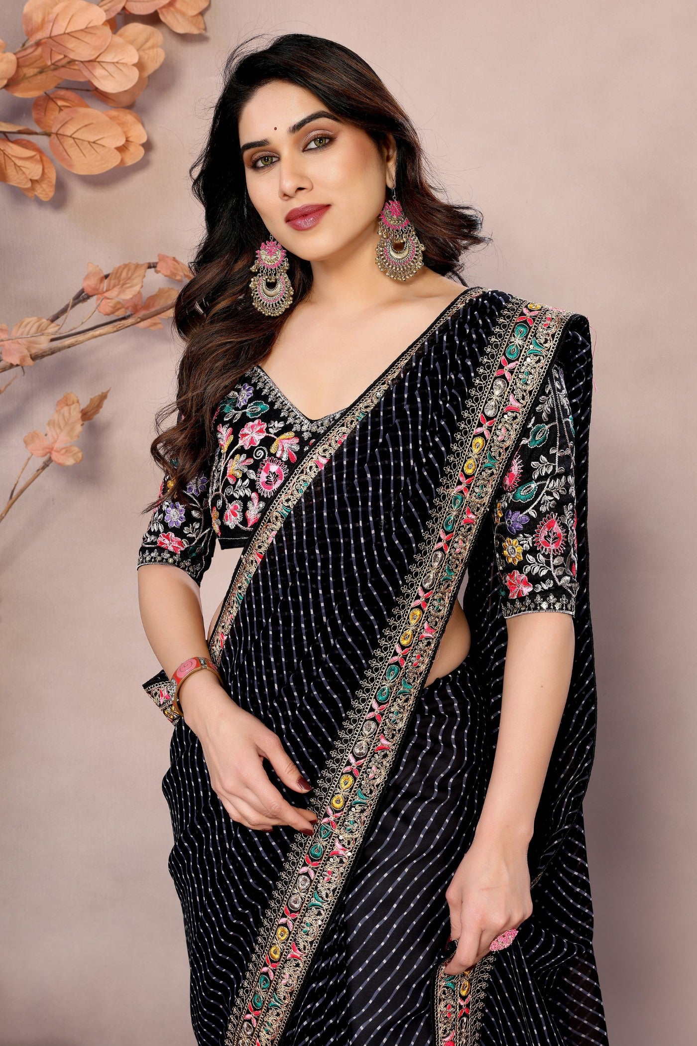 Buy MySilkLove Black Bean Georgette Designer Partywear Saree Online