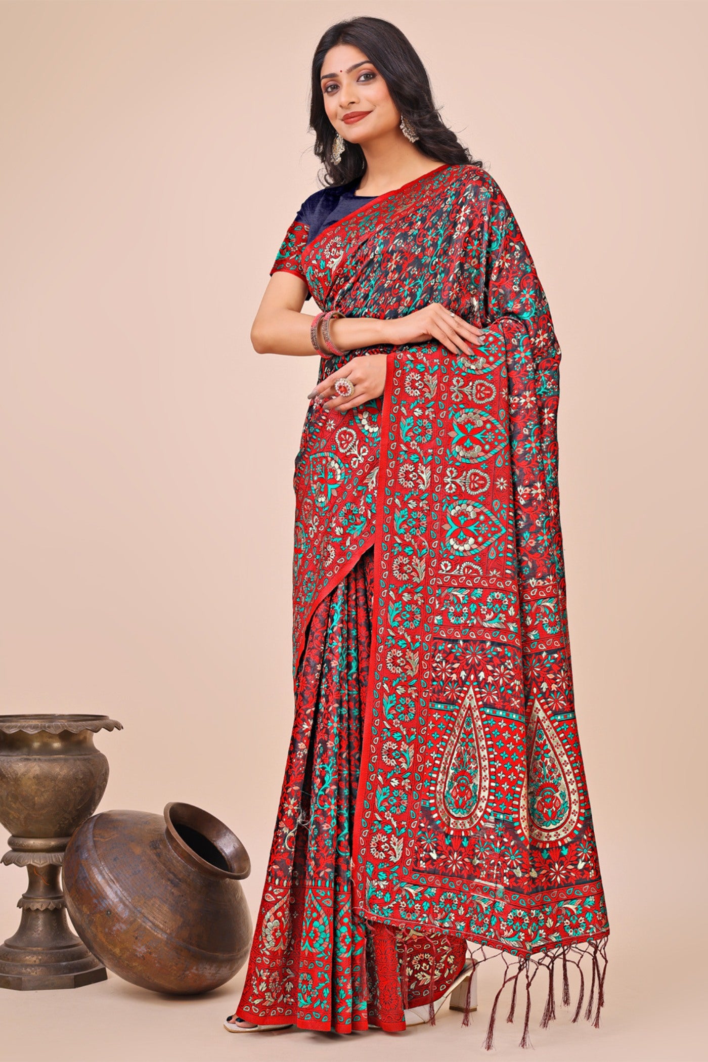 Buy MySilkLove Auburn Red Woven Pashmina Saree Online
