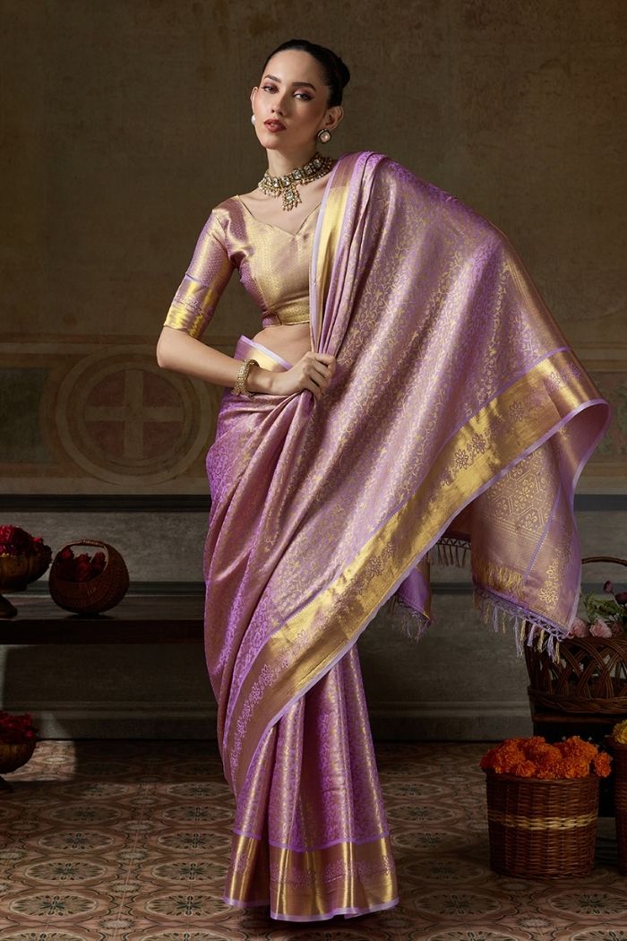 Buy MySilkLove Aubergine Purple Woven Kanjivaram Saree Online
