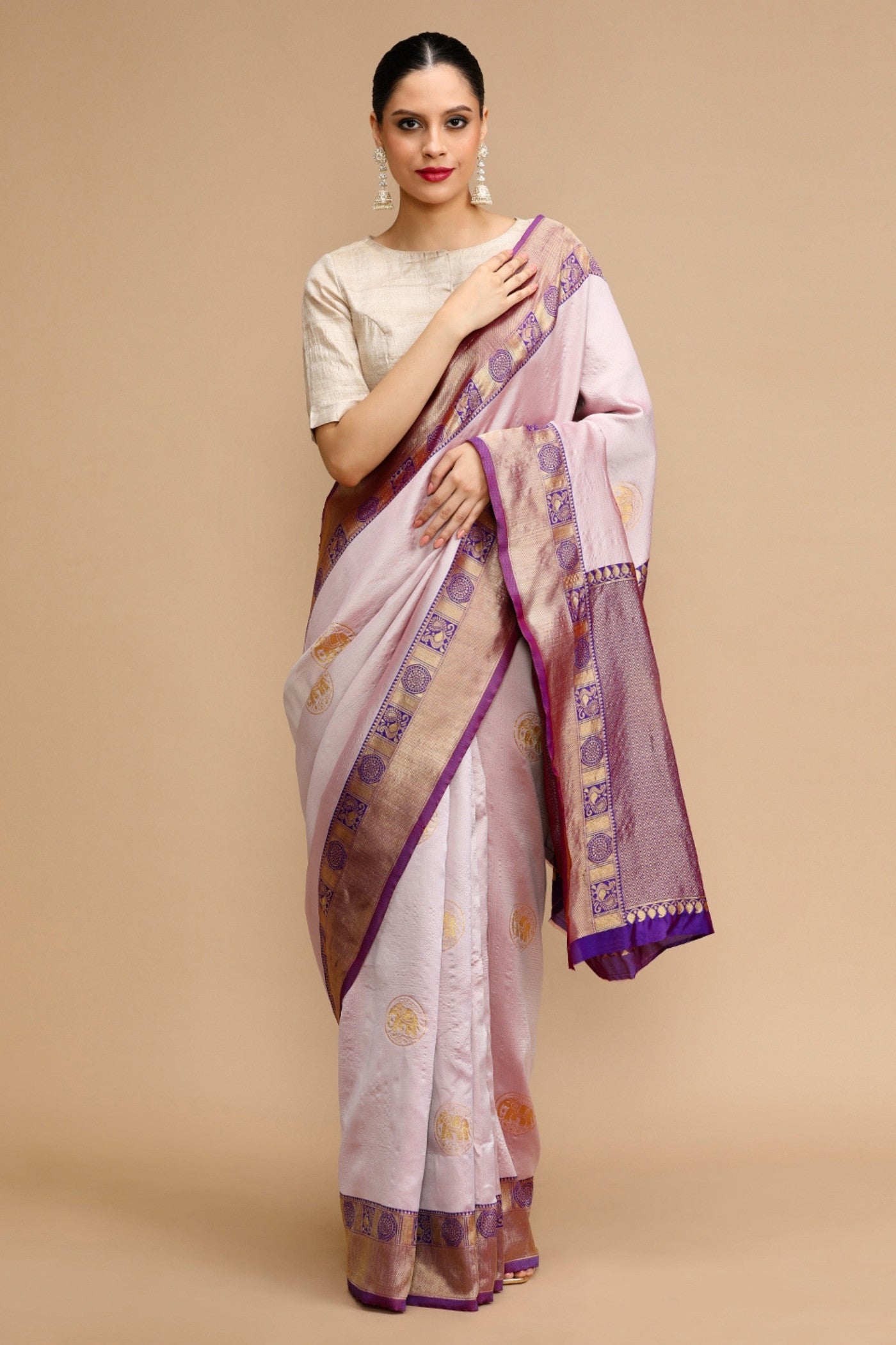 Buy MySilkLove Pale Purple Woven Jacquard Lichi Silk Saree Online