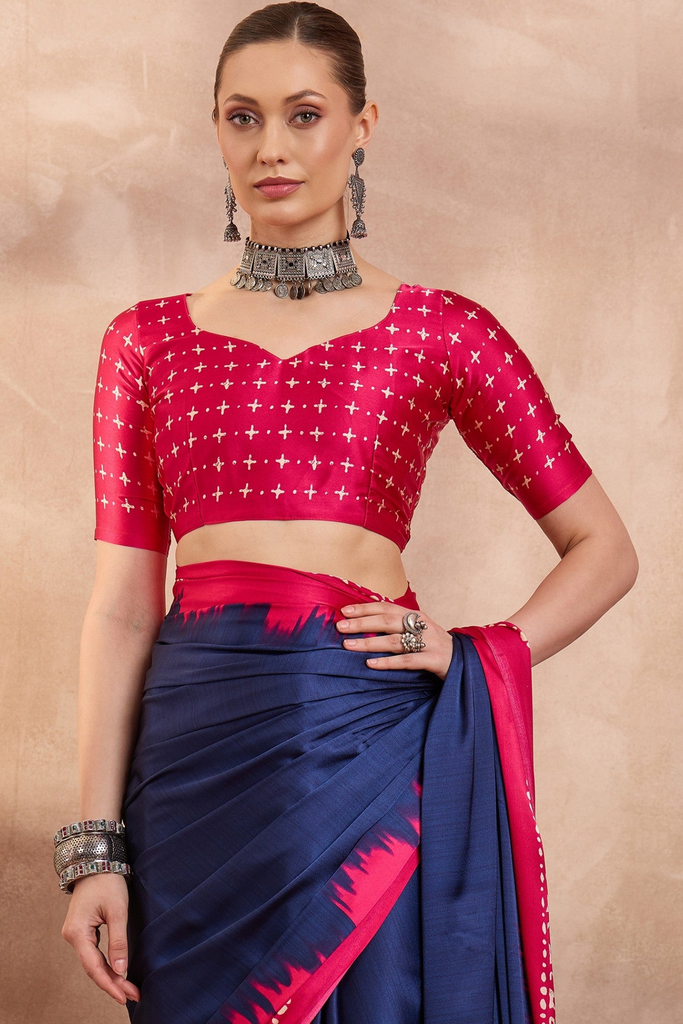 Buy MySilkLove Pigment Blue Printed Satin Crepe Silk Saree Online