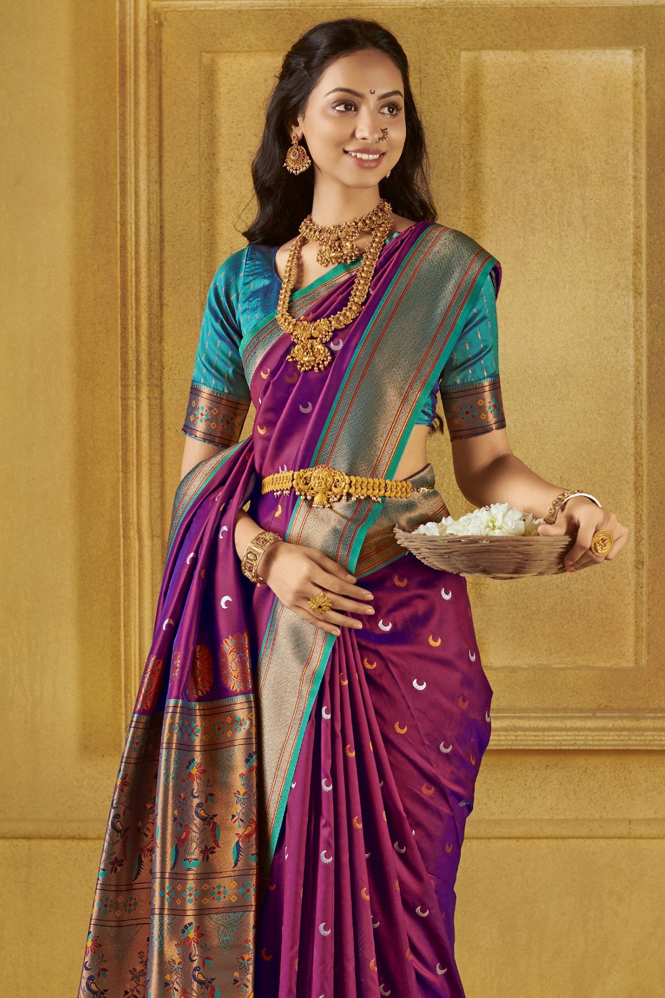 Buy MySilkLove Camelot Purple Woven Paithani Saree Online