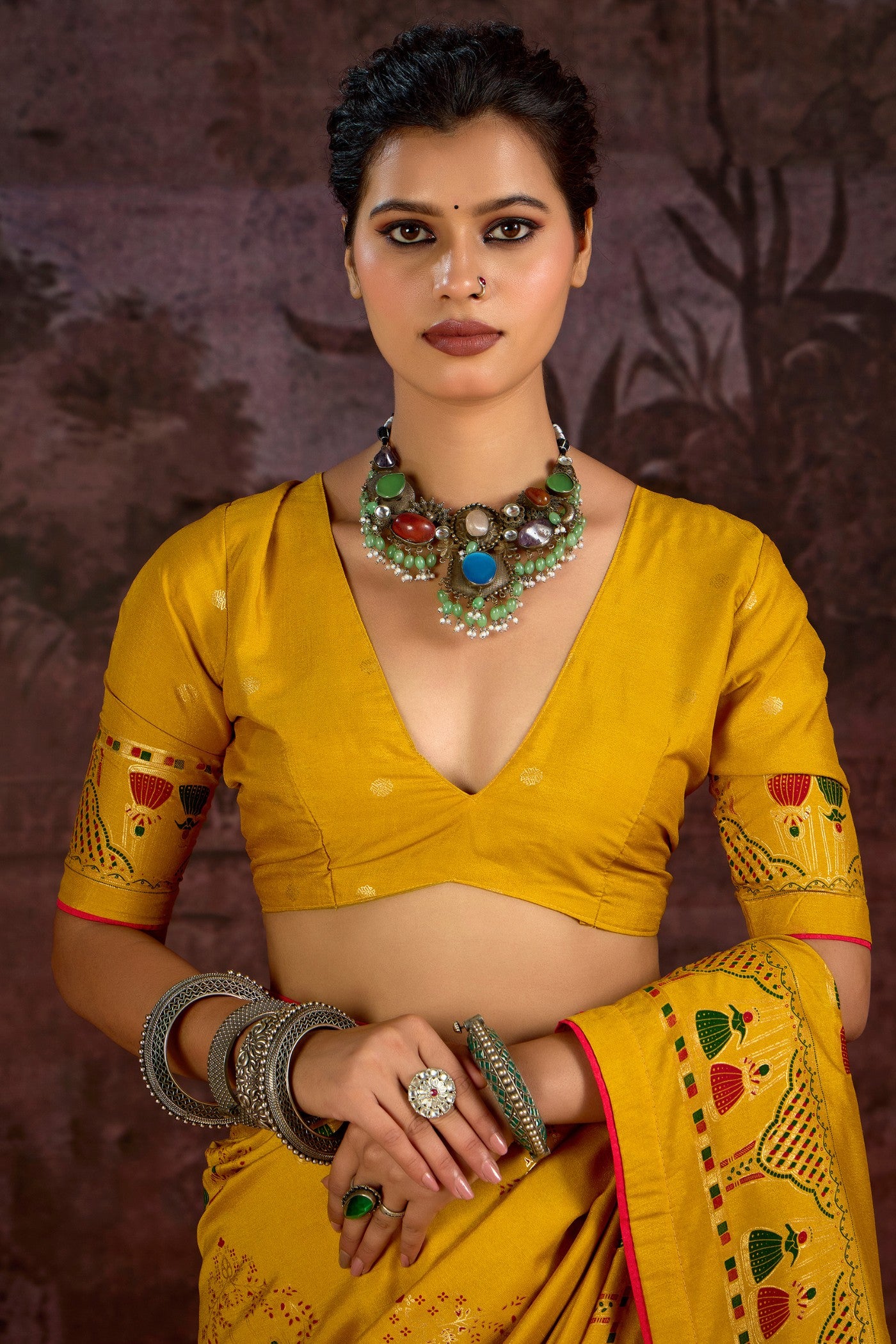 Buy MySilkLove Zest Yellow Tussar Rajwadi Printed Silk Saree Online