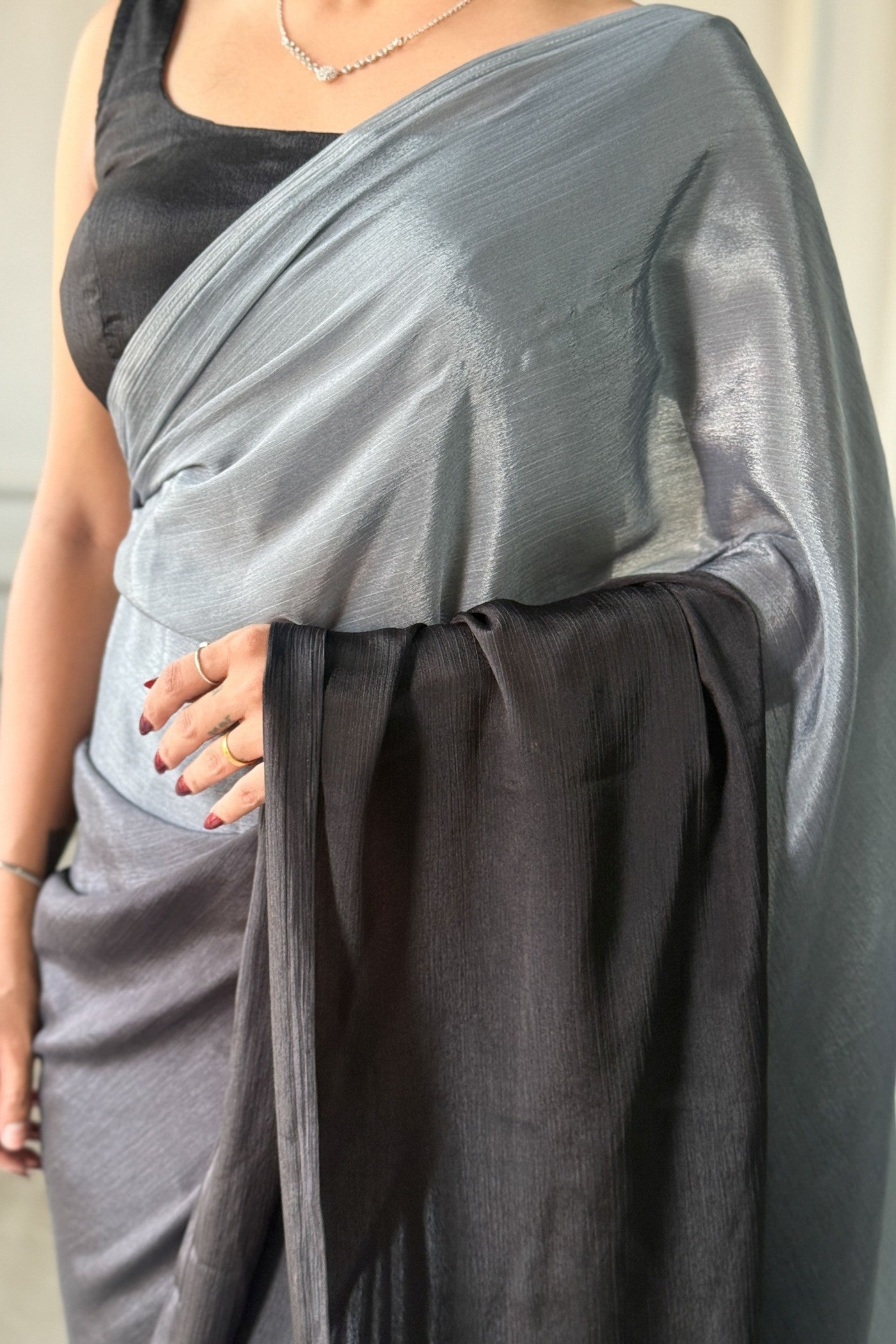 Buy MySilkLove Anchor Grey Chinon Ready To Wear Saree Online