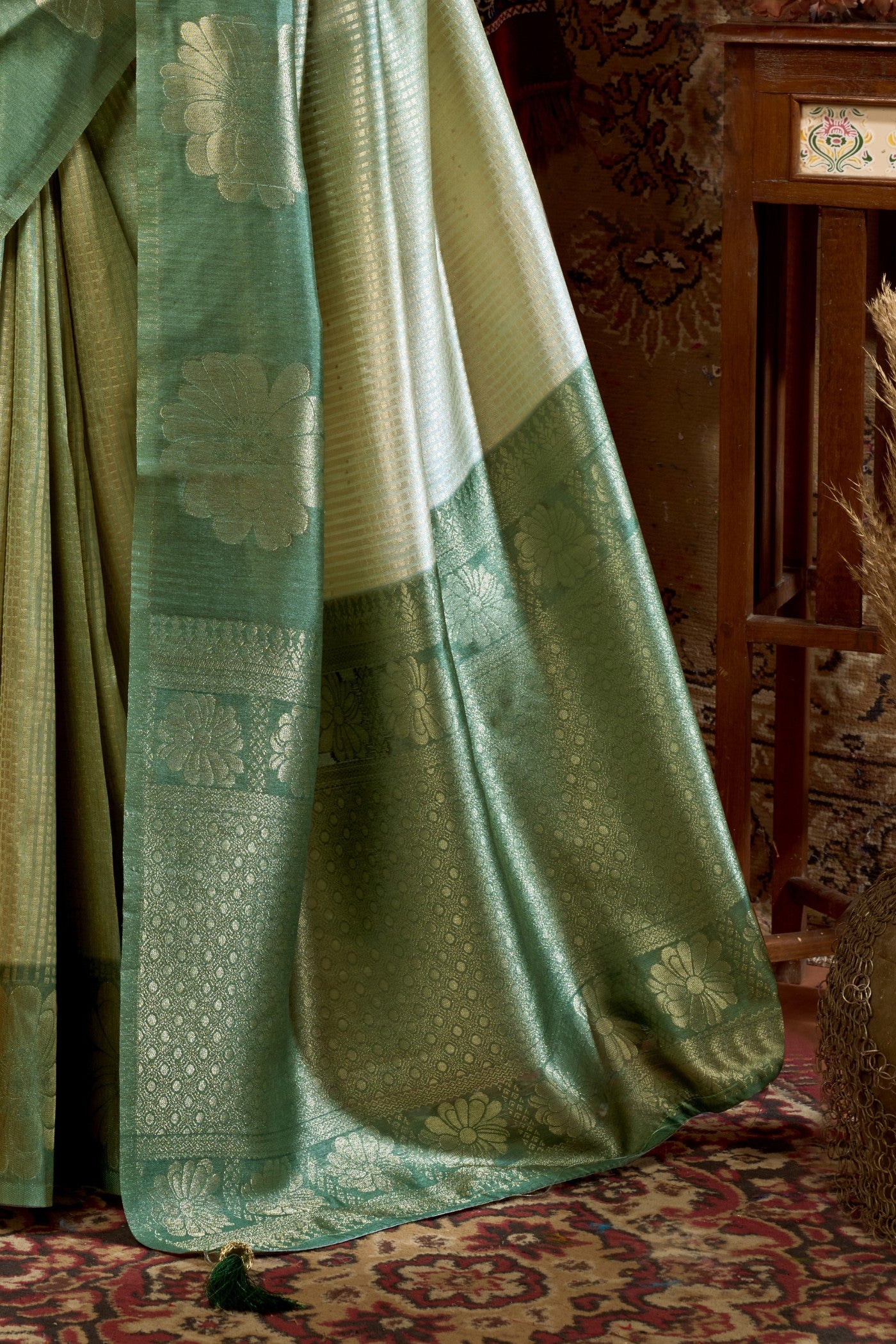 Buy MySilkLove Green Spring Banarasi Soft Silk Saree Online
