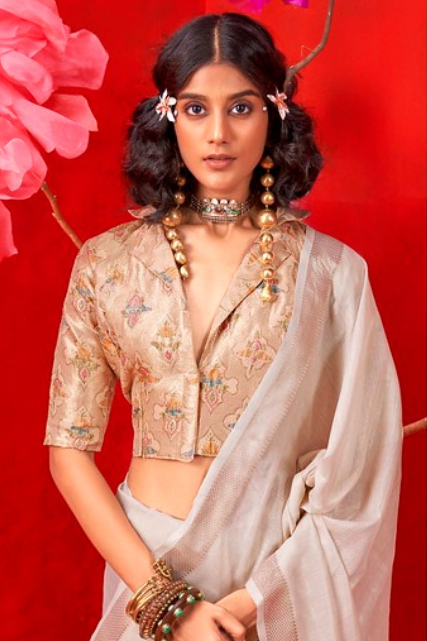 Buy MySilkLove Daisy White Tissue Handloom Saree Online