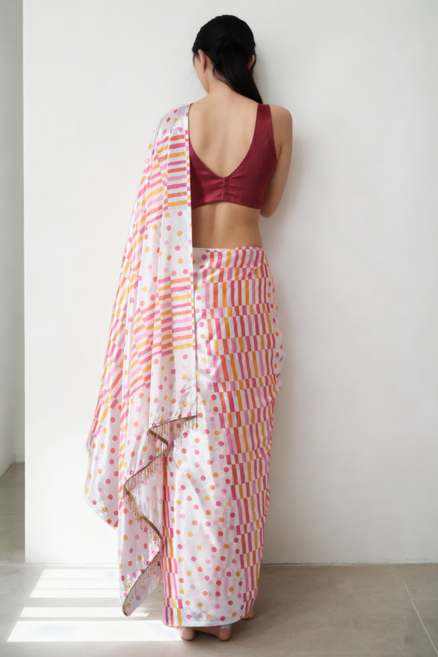 Buy MySilkLove Beauty Pink Chinon Printed Ready To Wear Saree Online