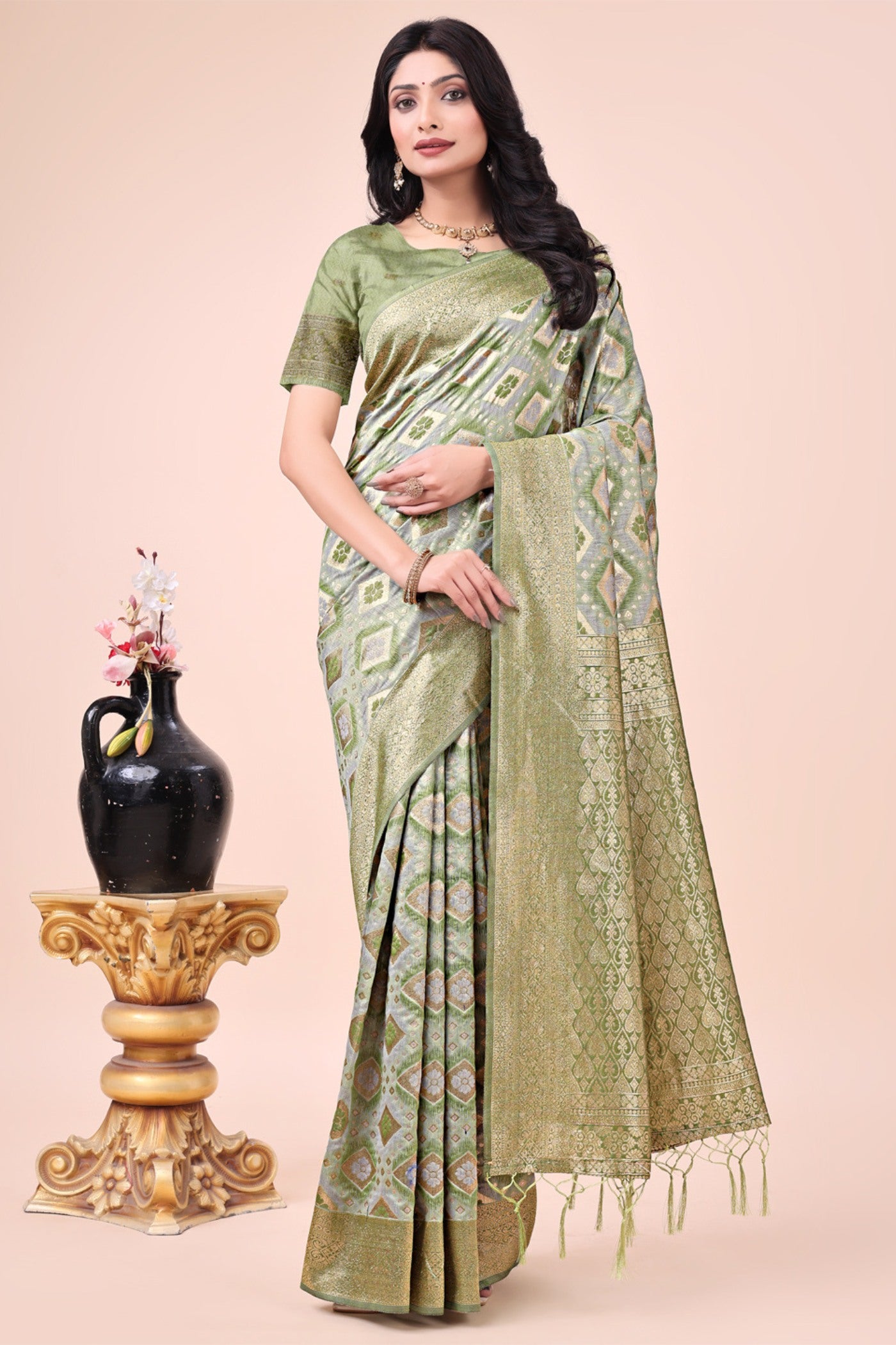 Buy MySilkLove Norway Green Woven Cotton Saree Online