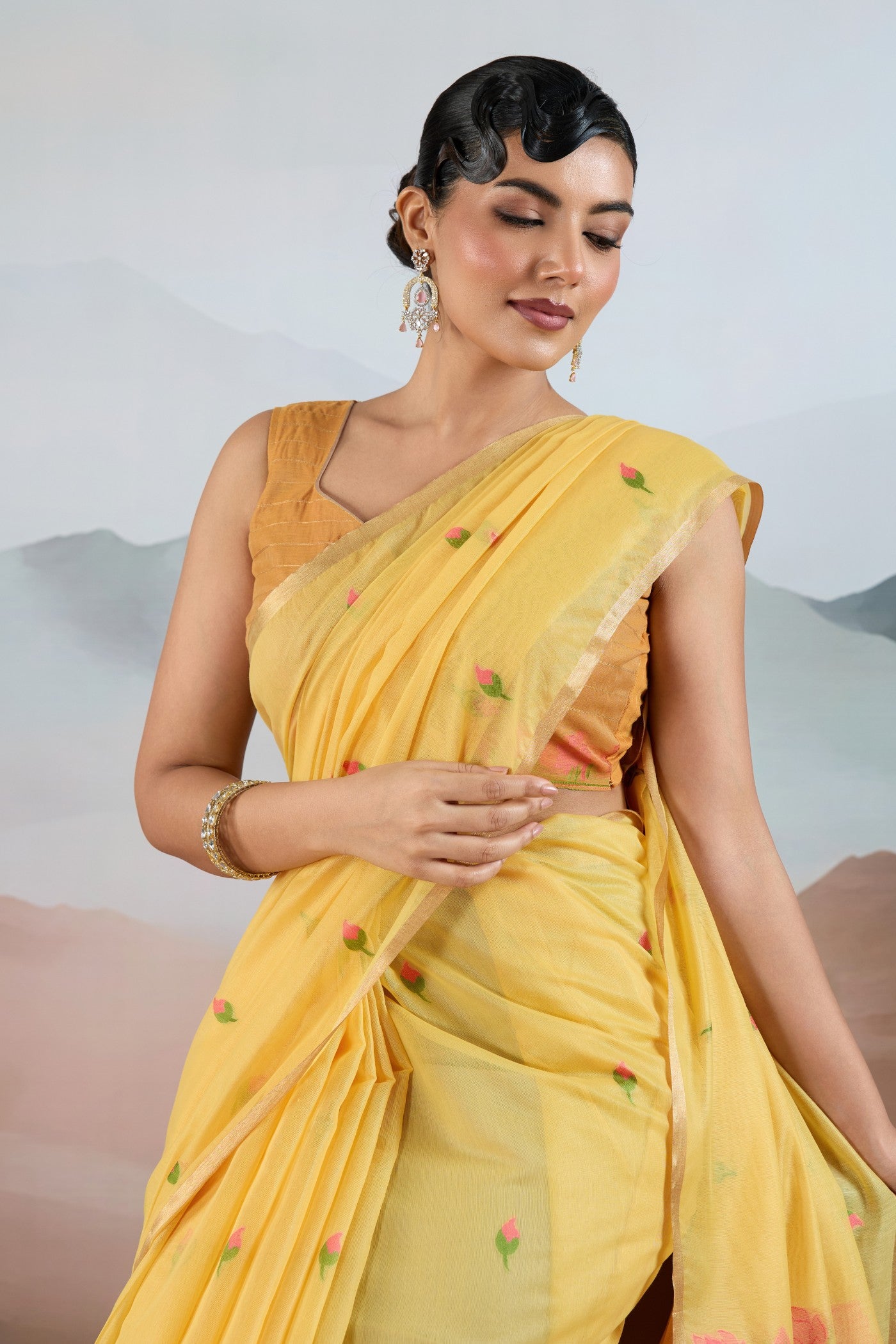 MySilkLove Aureolin Yellow Cotton Handloom Pichwai Saree
