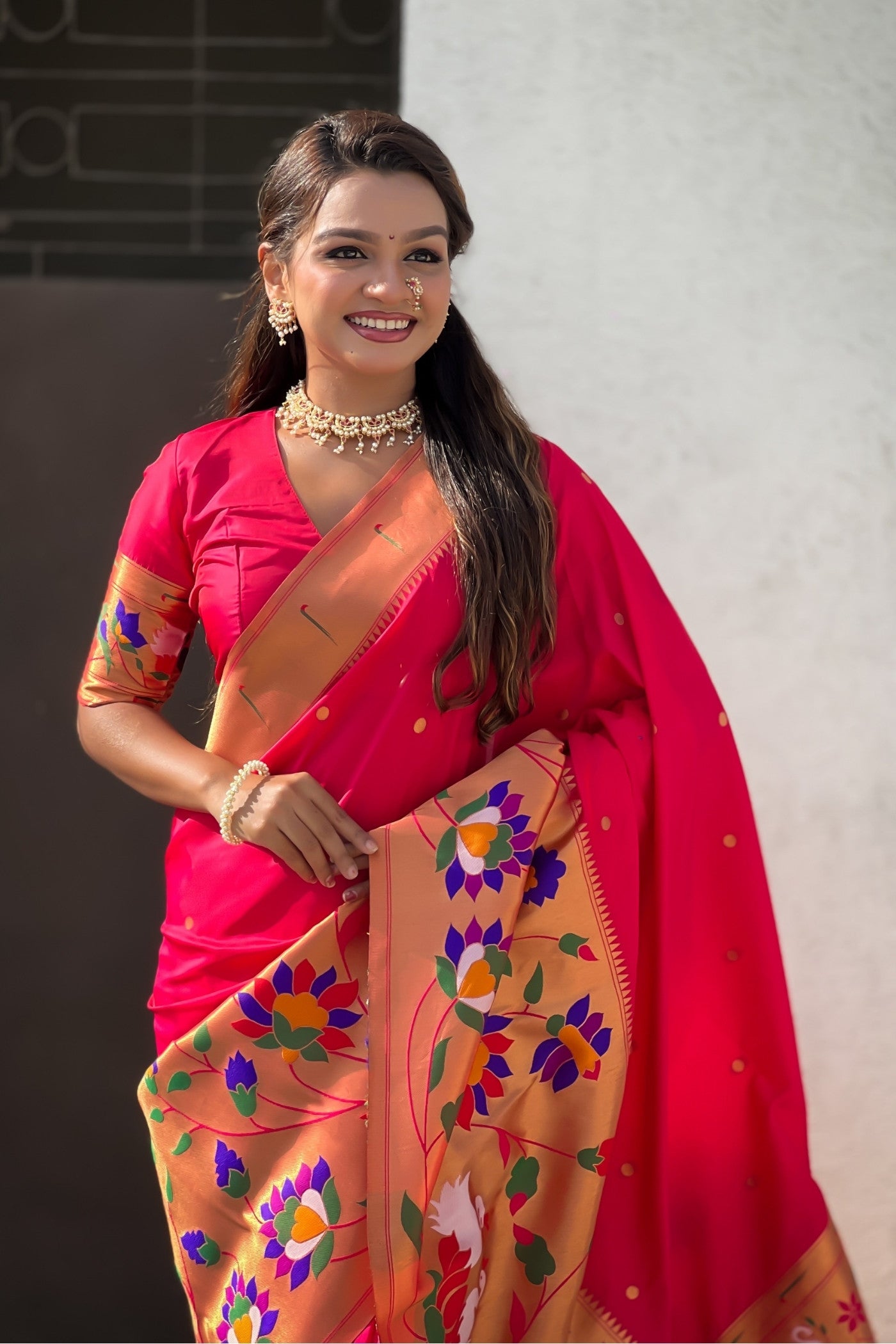 Buy MySilkLove Punch Pink Woven Paithani Saree Online