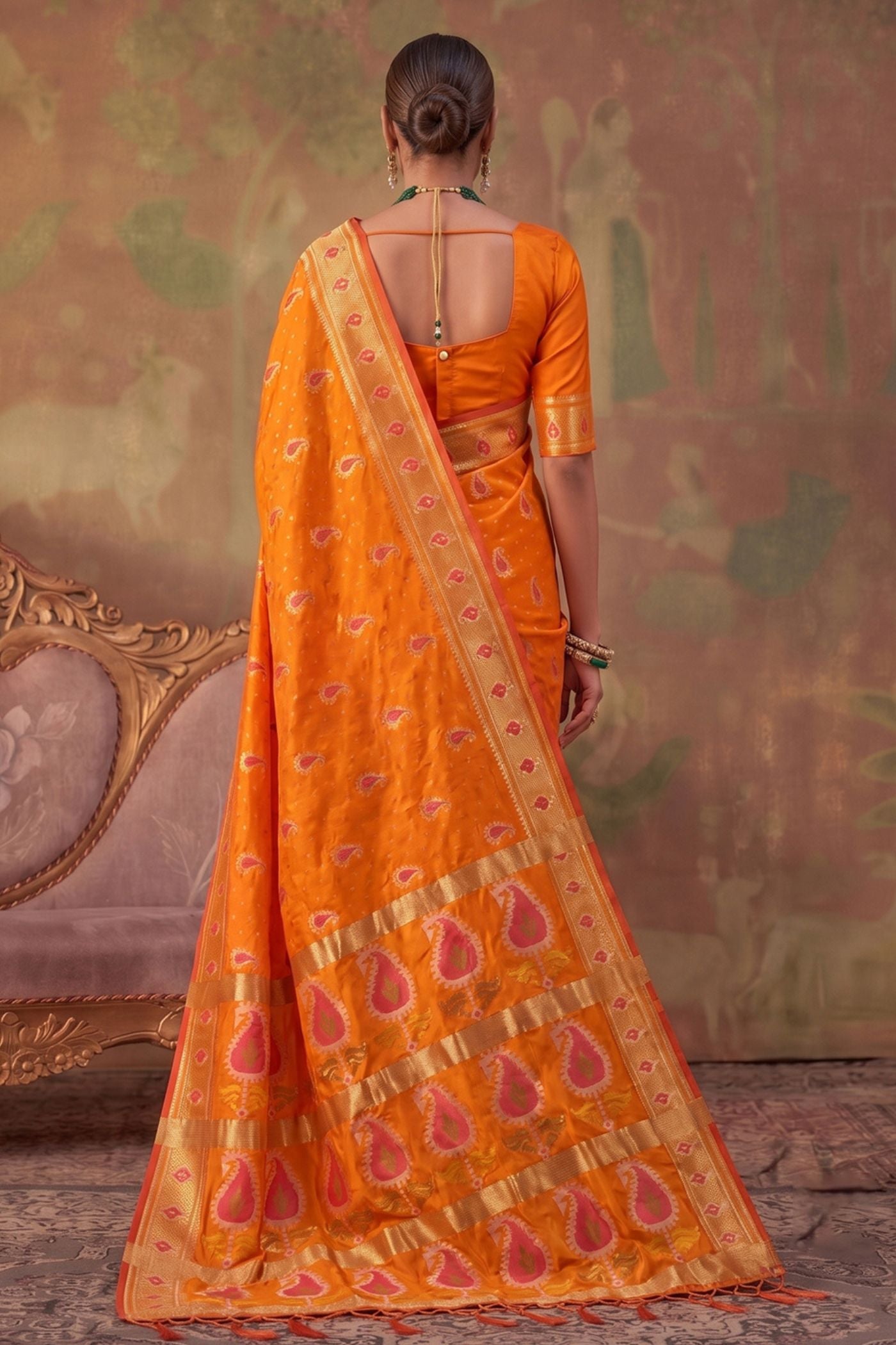 Buy MySilkLove Burnt Orange Woven Banarasi Soft Silk Saree Online