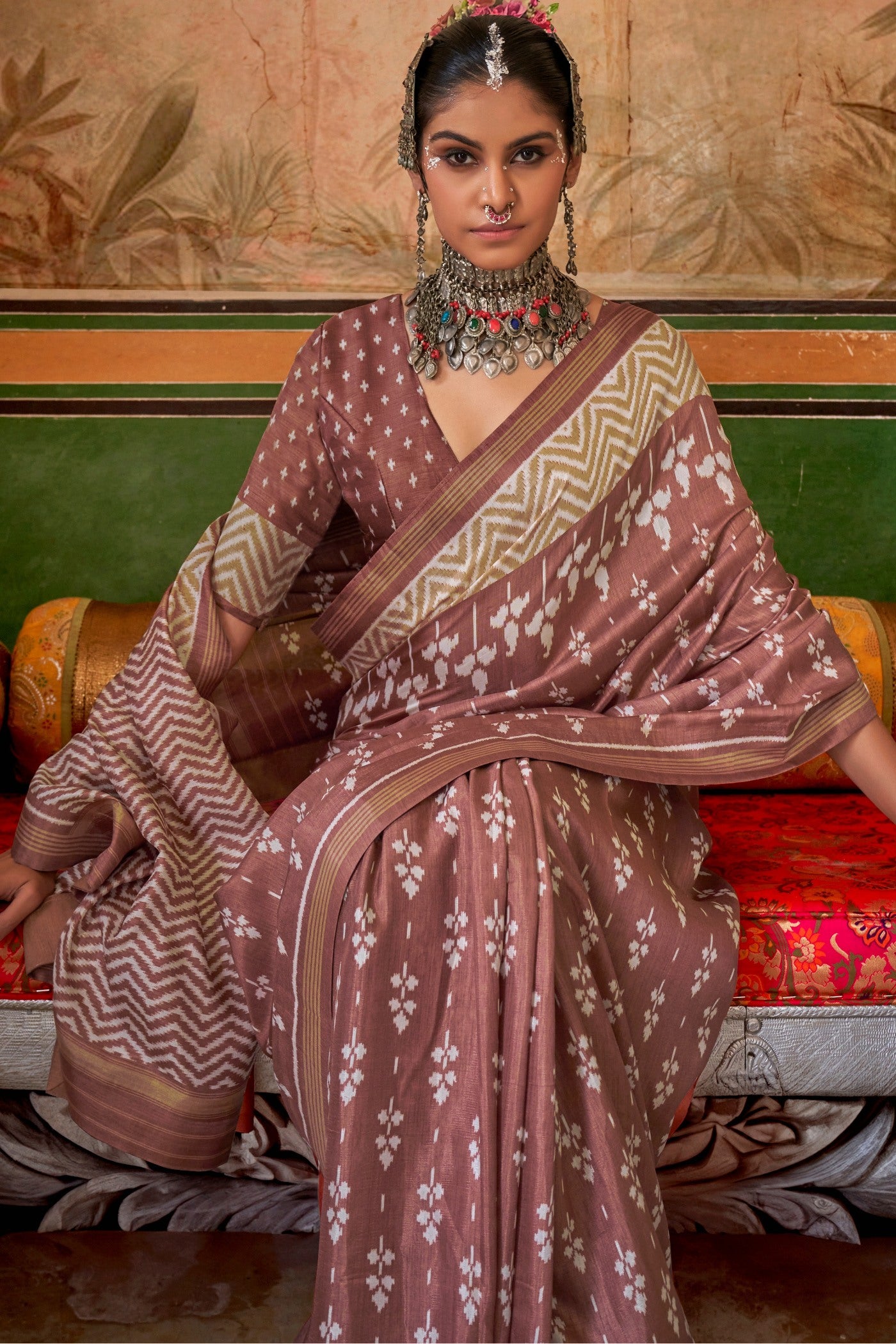 Buy MySilkLove Au Chico Brown Printed Patola Saree Online