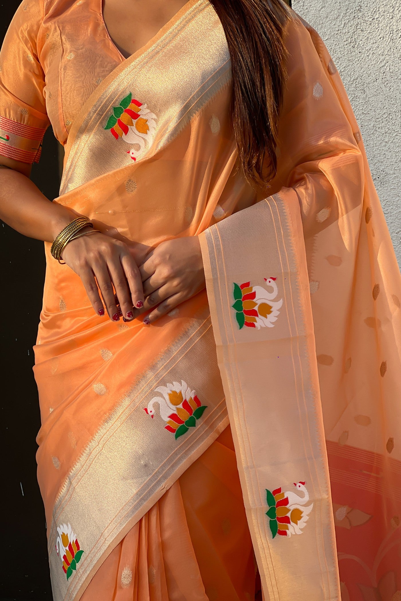 Buy MySilkLove Burnt Orange Organza Woven Paithani Saree Online
