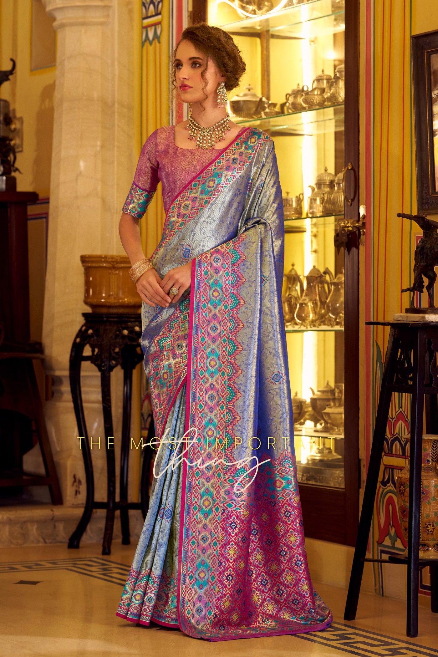 Buy MySilkLove Stormy Blue Woven Tissue Patola Silk Saree Online