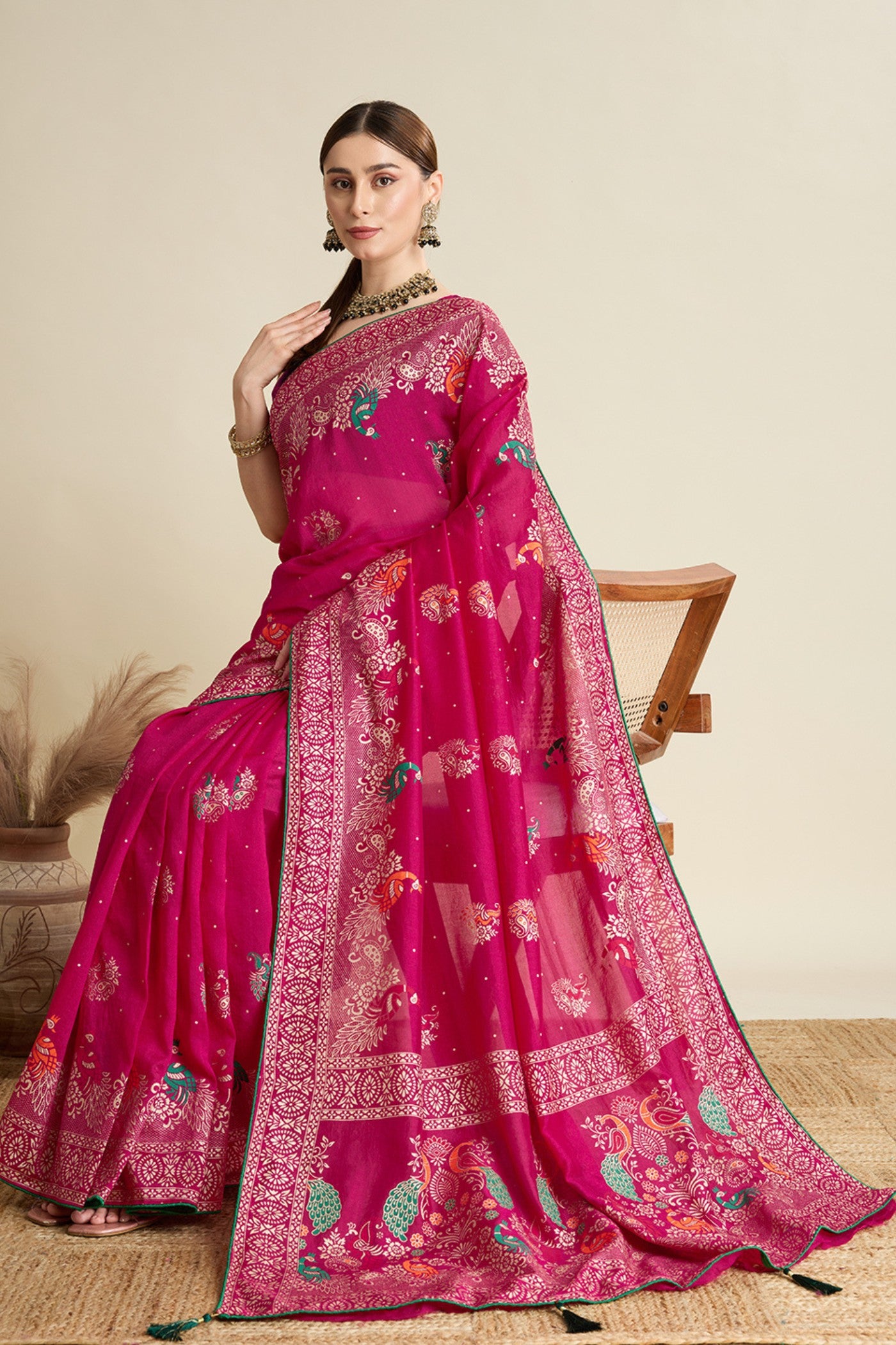 Buy MySilkLove Paradise Pink Printed Chinon Saree Online