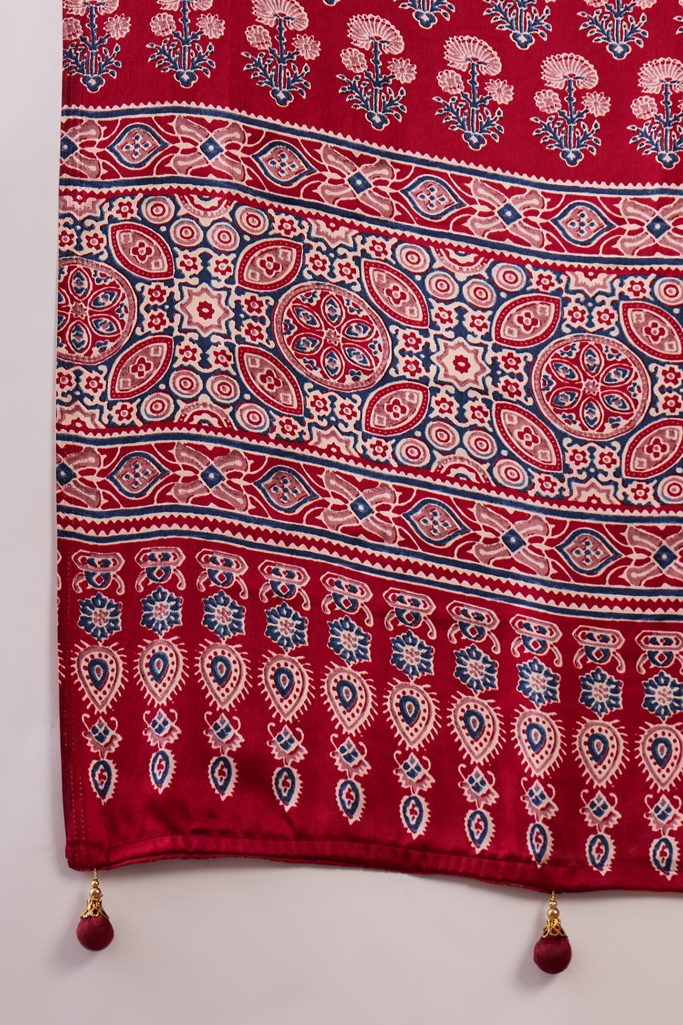 Buy MySilkLove Dark Rose Red Printed Satin Gaji Silk Saree Online