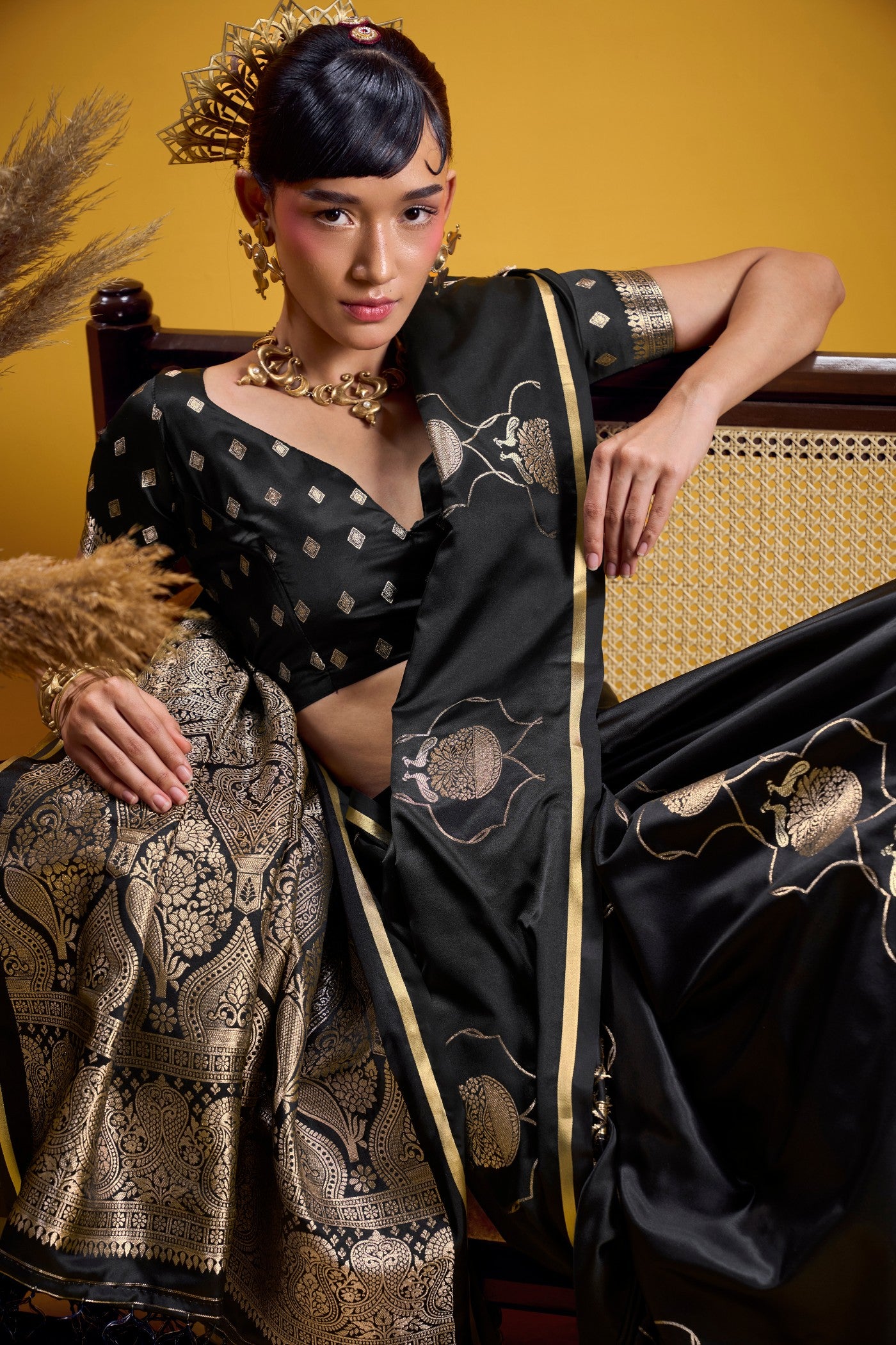 MySilkLove Charcoal Black Handloom Satin Silk Saree