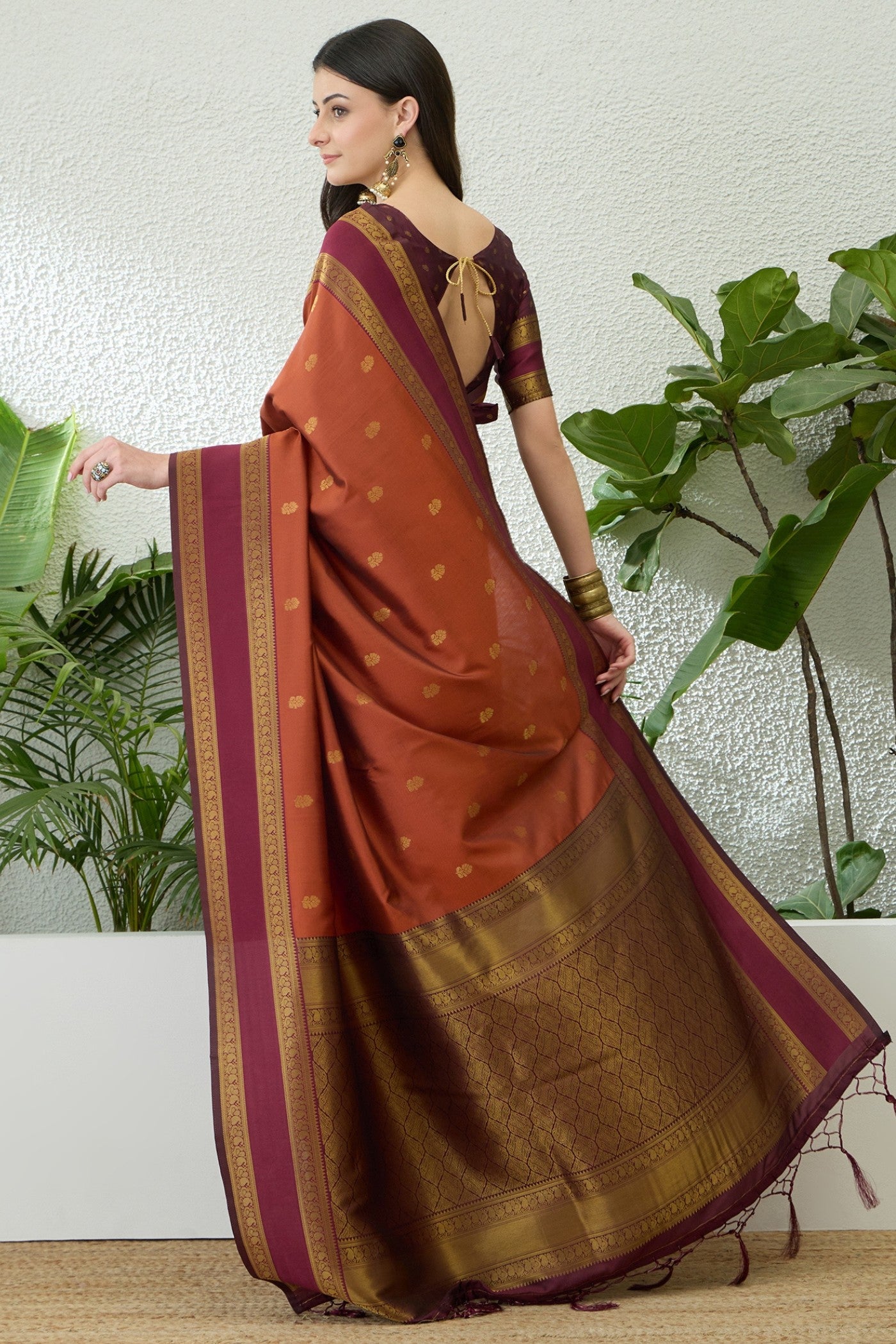 Buy MySilkLove Bistre Brown Banarasi Woven Soft Silk Saree Online