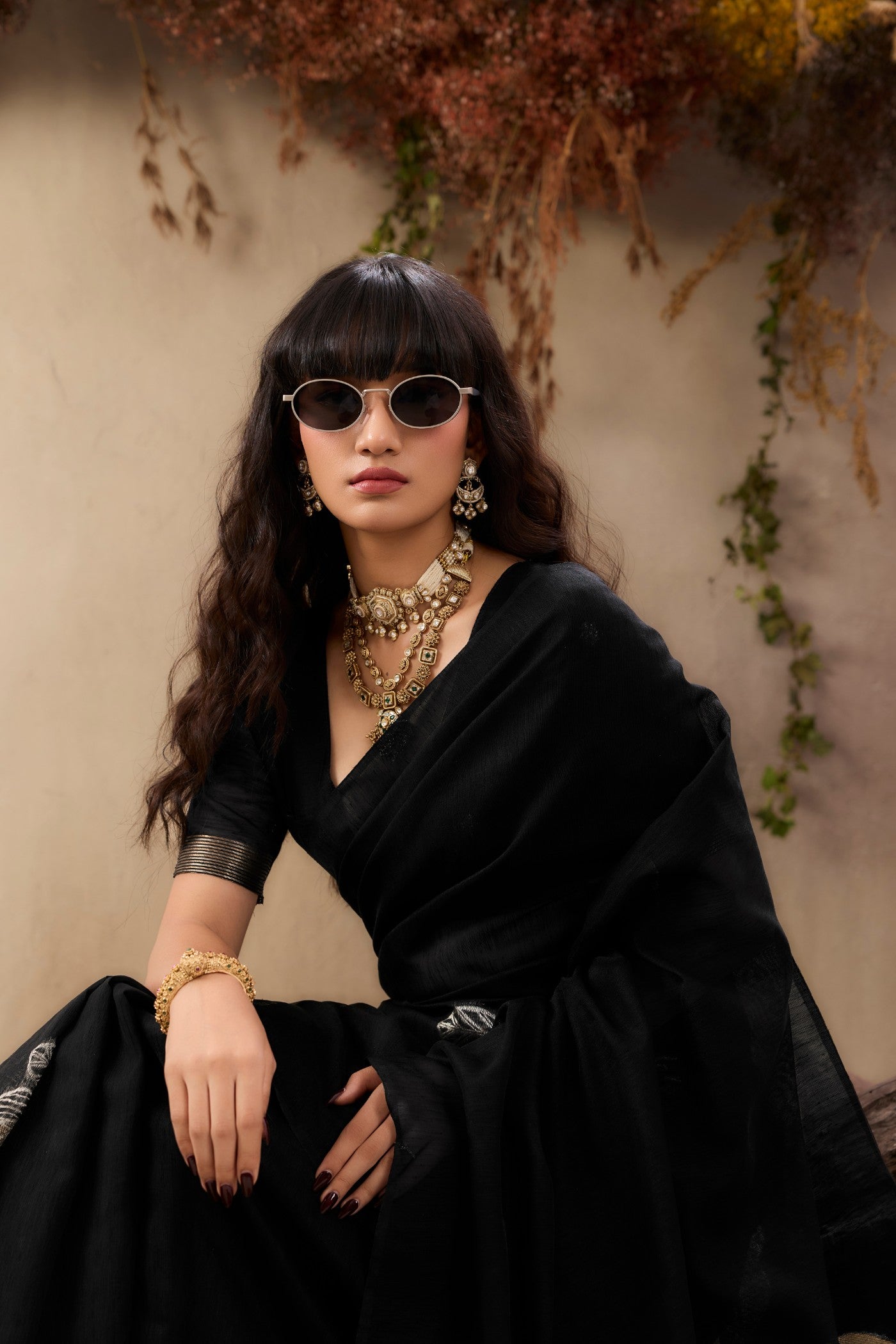 Buy MySilkLove Metal Black Munga Handloom Cotton Saree Online