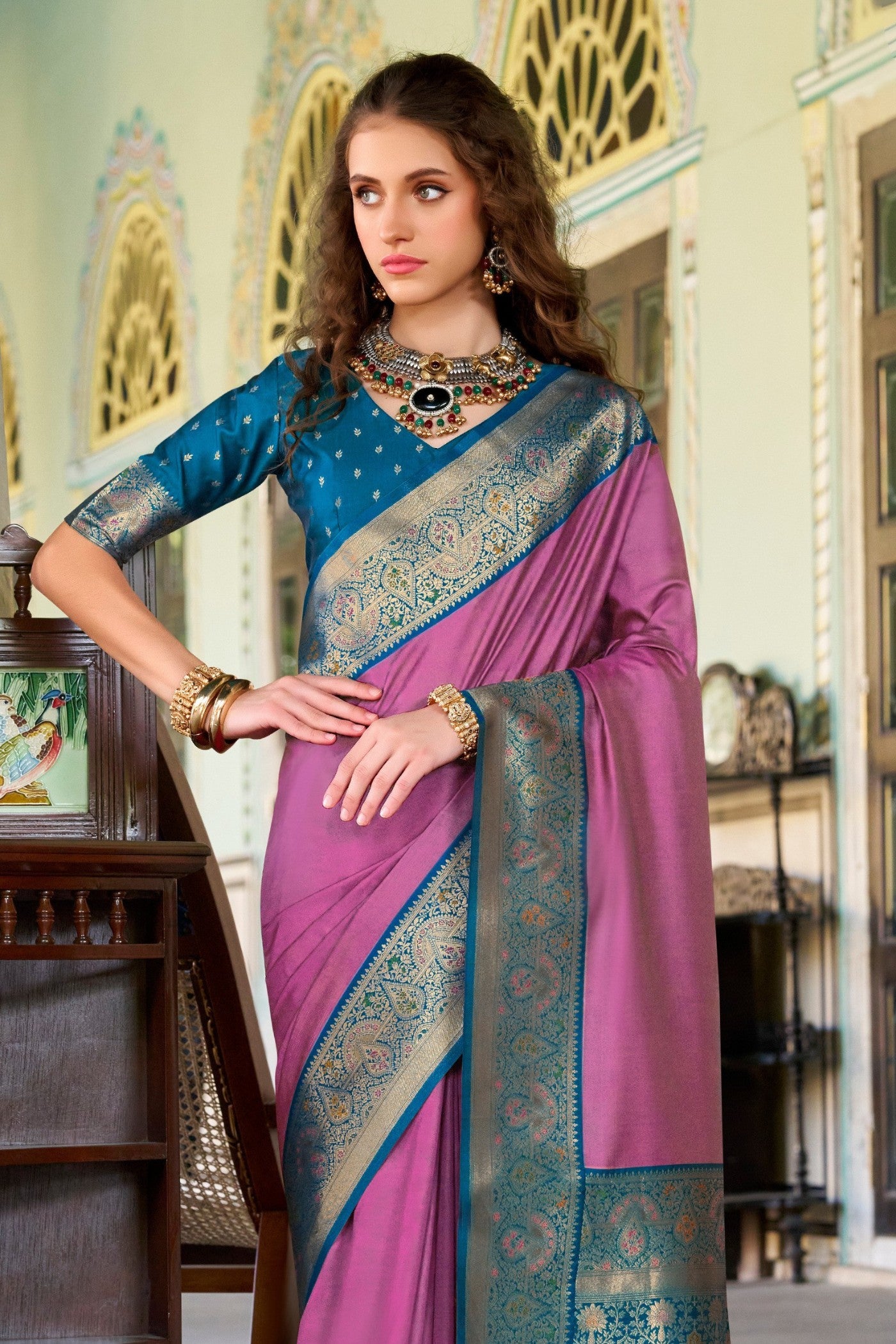 Buy MySilkLove Baker Miller Pink Woven Banarasi Soft Silk Saree Online