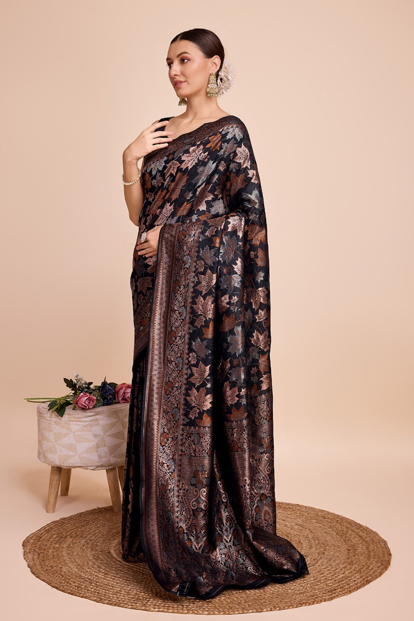 Buy MySilkLove Aged Black Banarasi Soft Silk Saree Online
