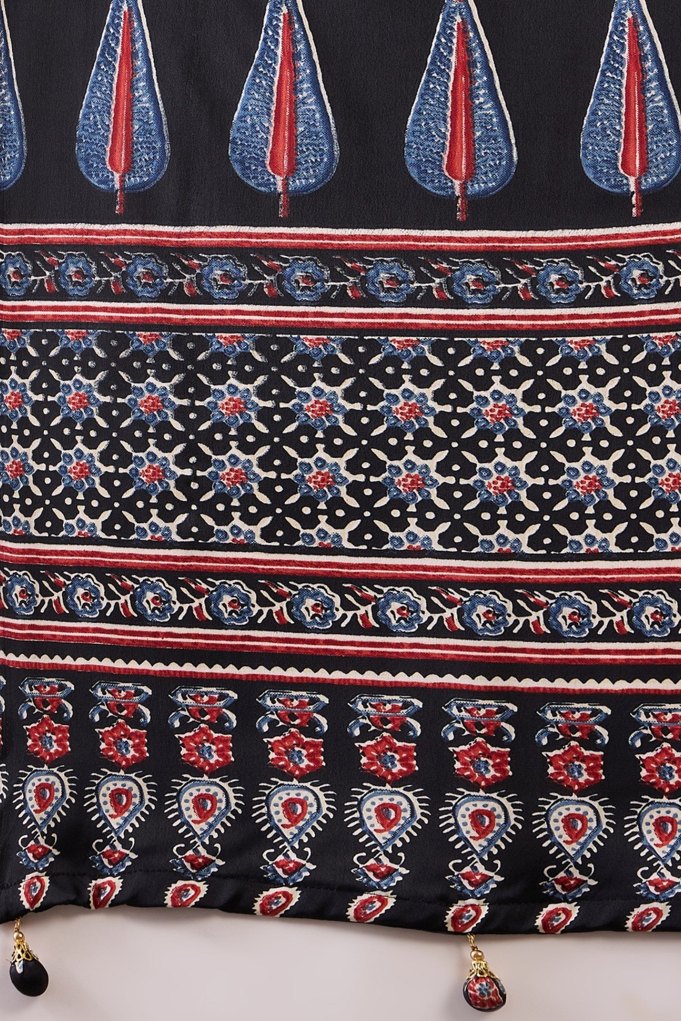 Buy MySilkLove Metal Black Ajrakh Printed Satin Gaji Silk Saree Online