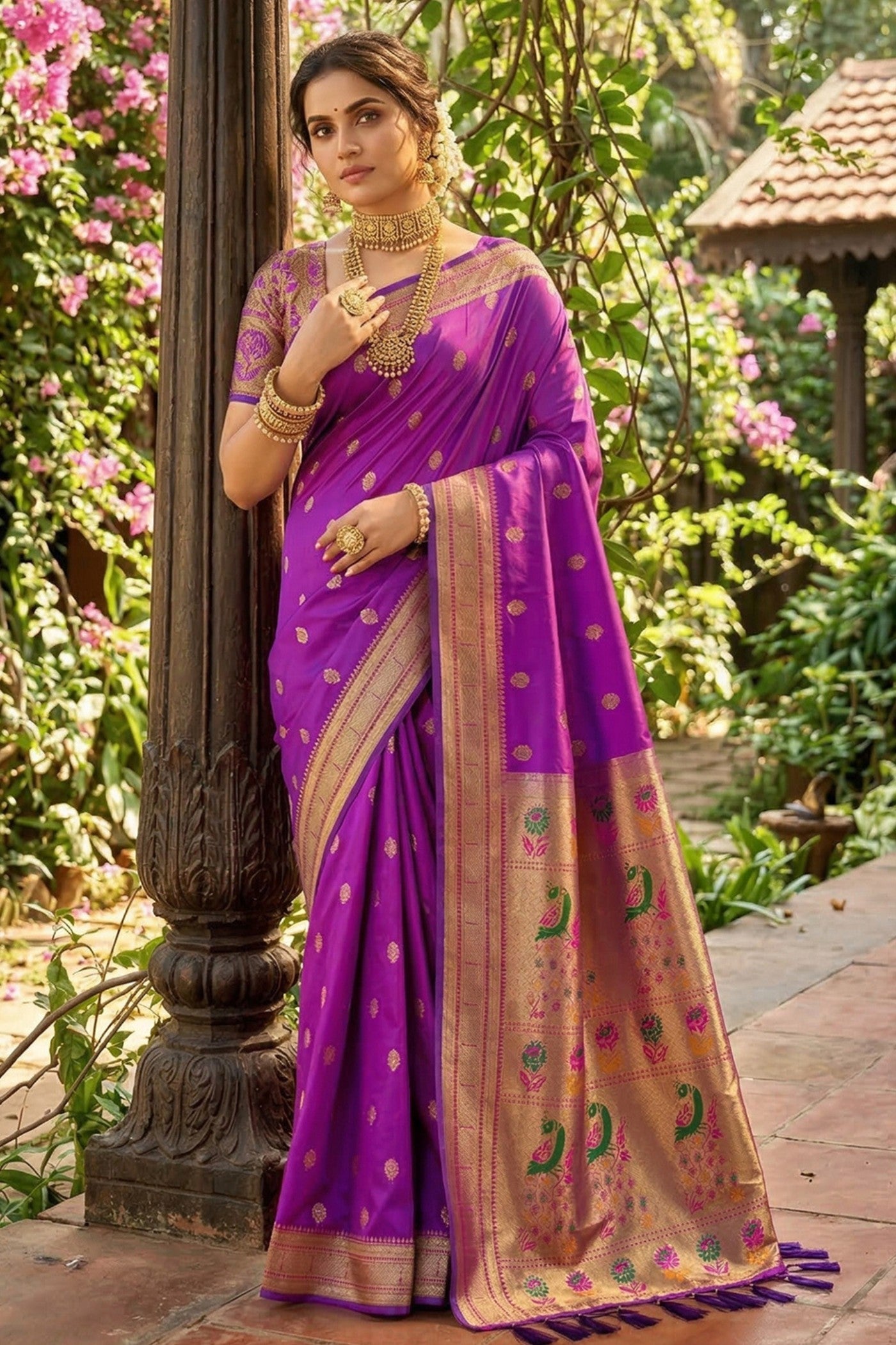 Buy MySilkLove Plum Purple Zari Woven Paithani Saree Online