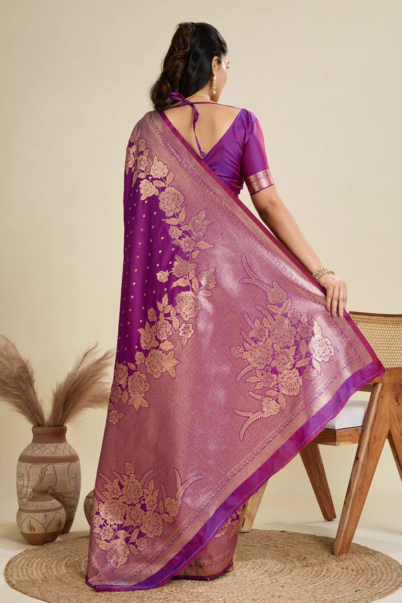 Buy MySilkLove Dream Purple Zari Woven Soft Kanjivaram Saree Online