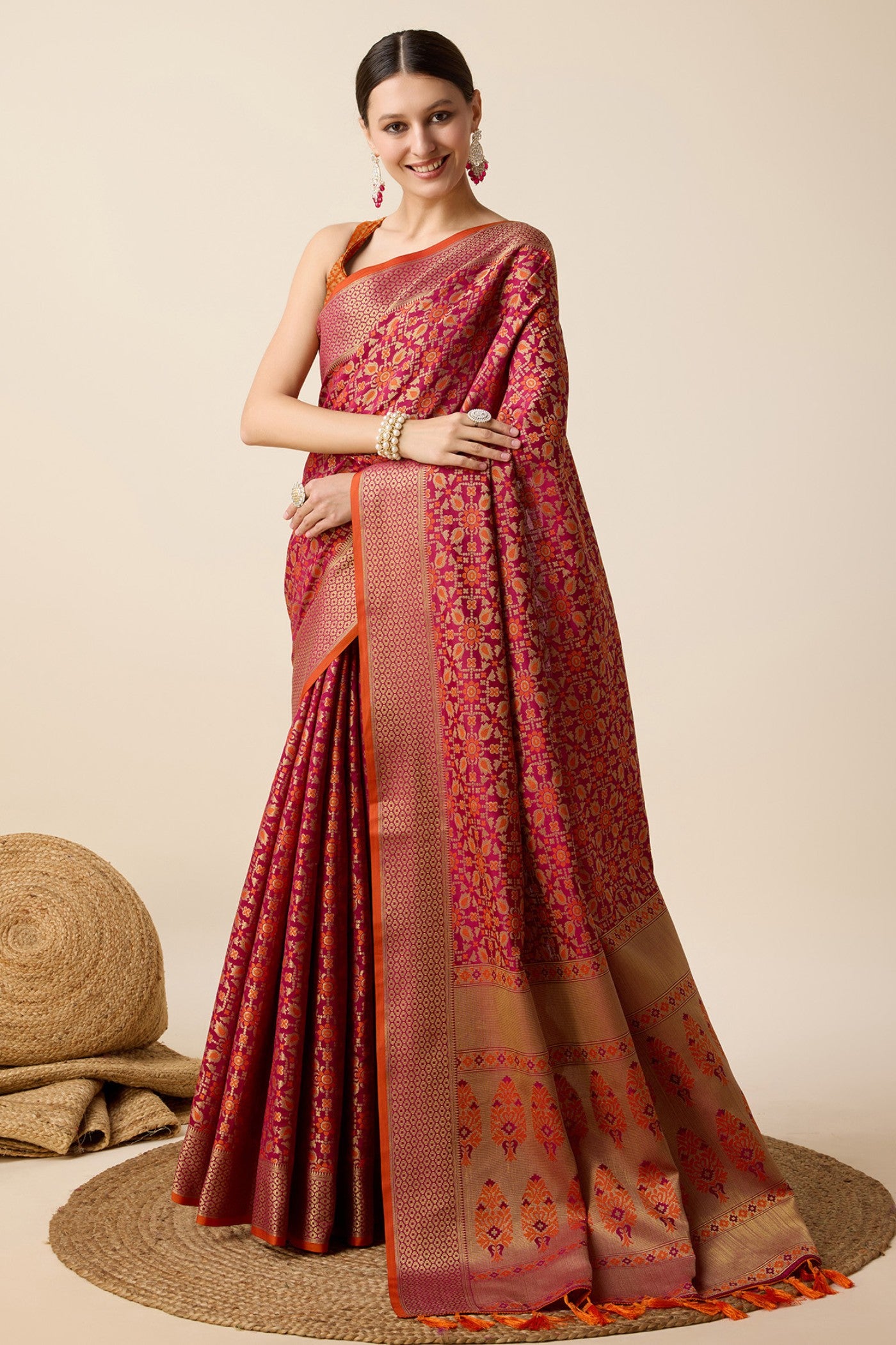 Buy MySilkLove Burgundy Maroon Zari Woven Banarasi Saree Online