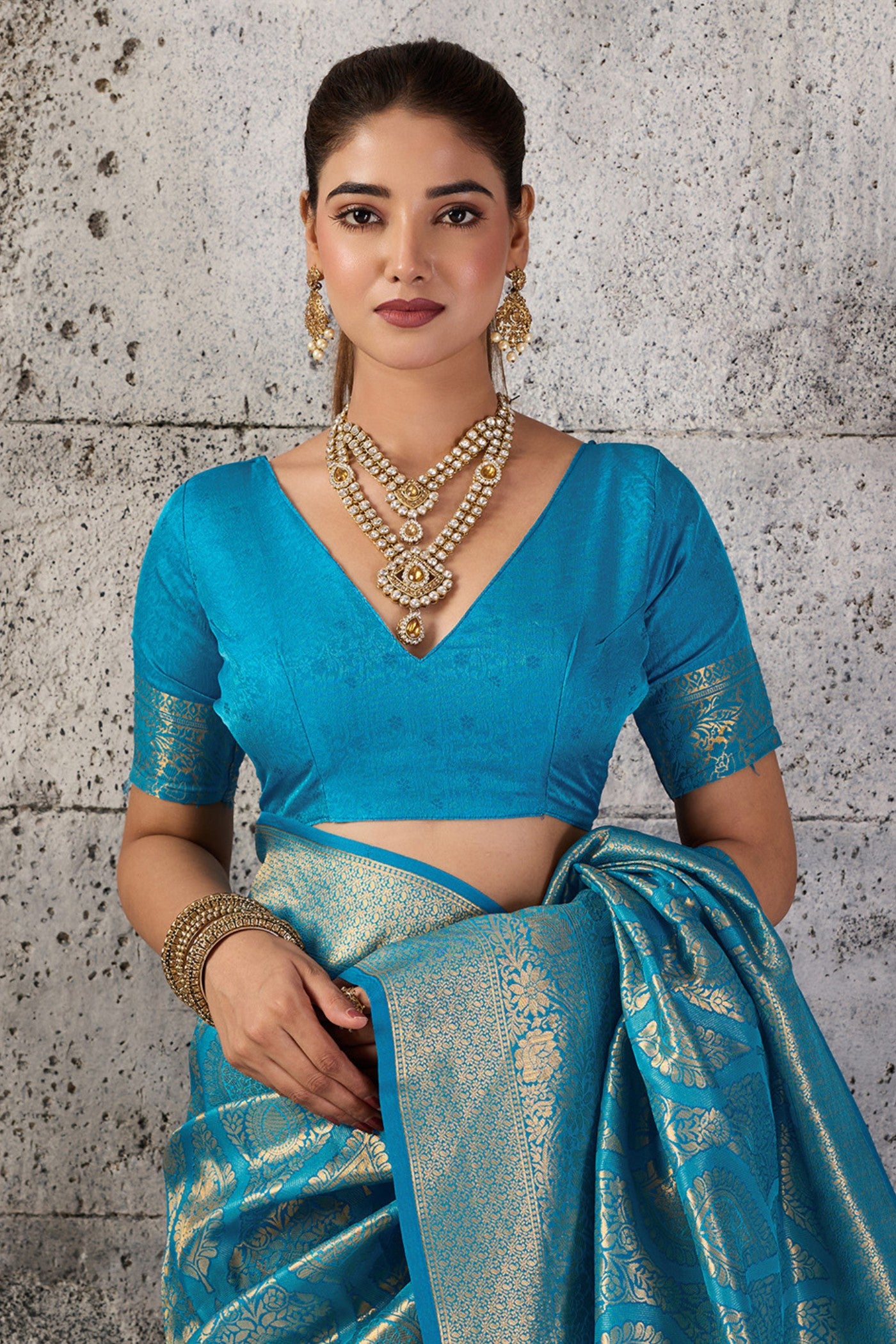 Buy MySilkLove Glaucous Blue Woven Kanjivaram Saree Online